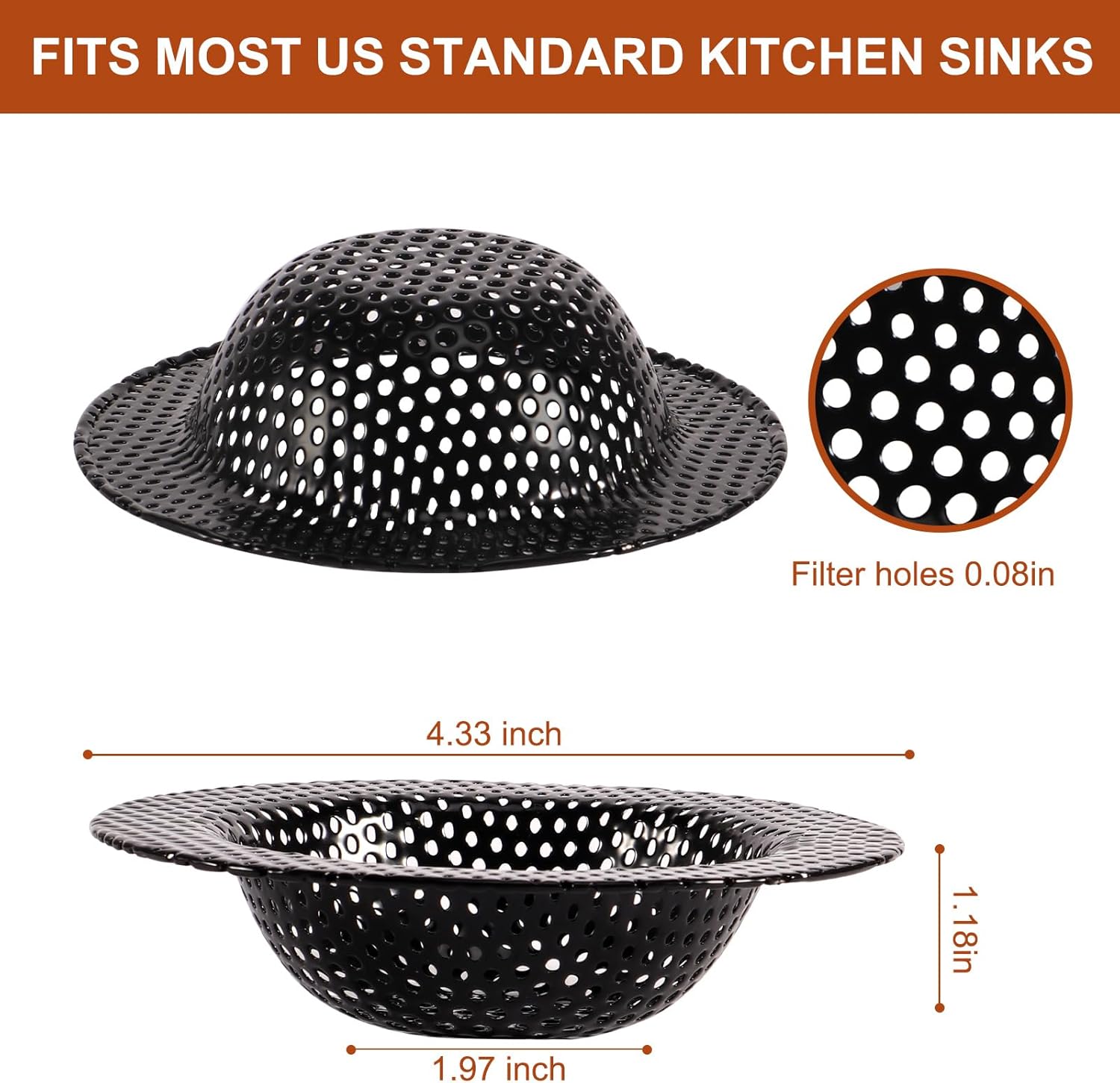 BESSEEK 2 Pcs Black Stainless Steel Mesh Sink Drain Strainer 1
