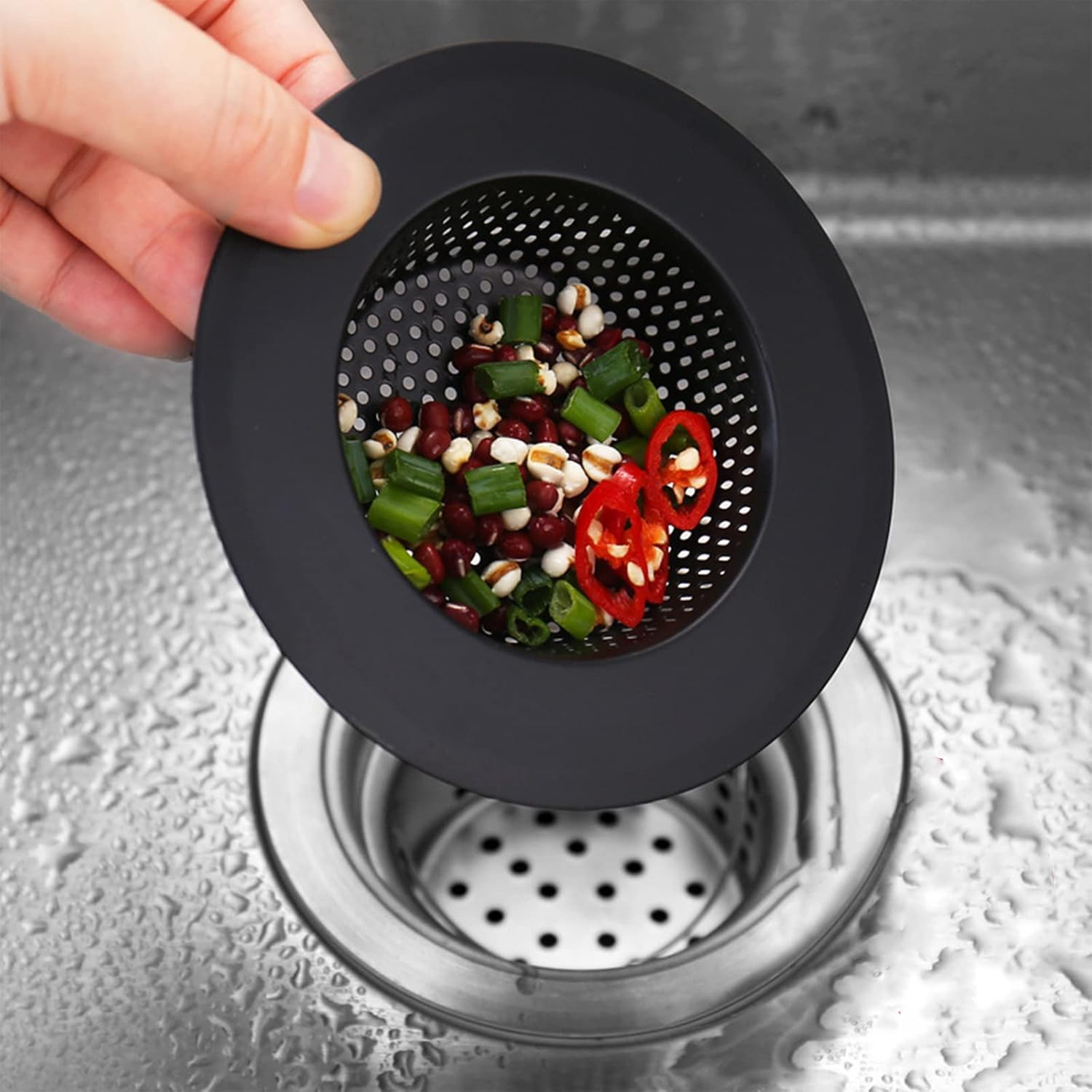 2 Pcs Black Stainless Steel Mesh Sink Drain Strainer with Large Food Catch