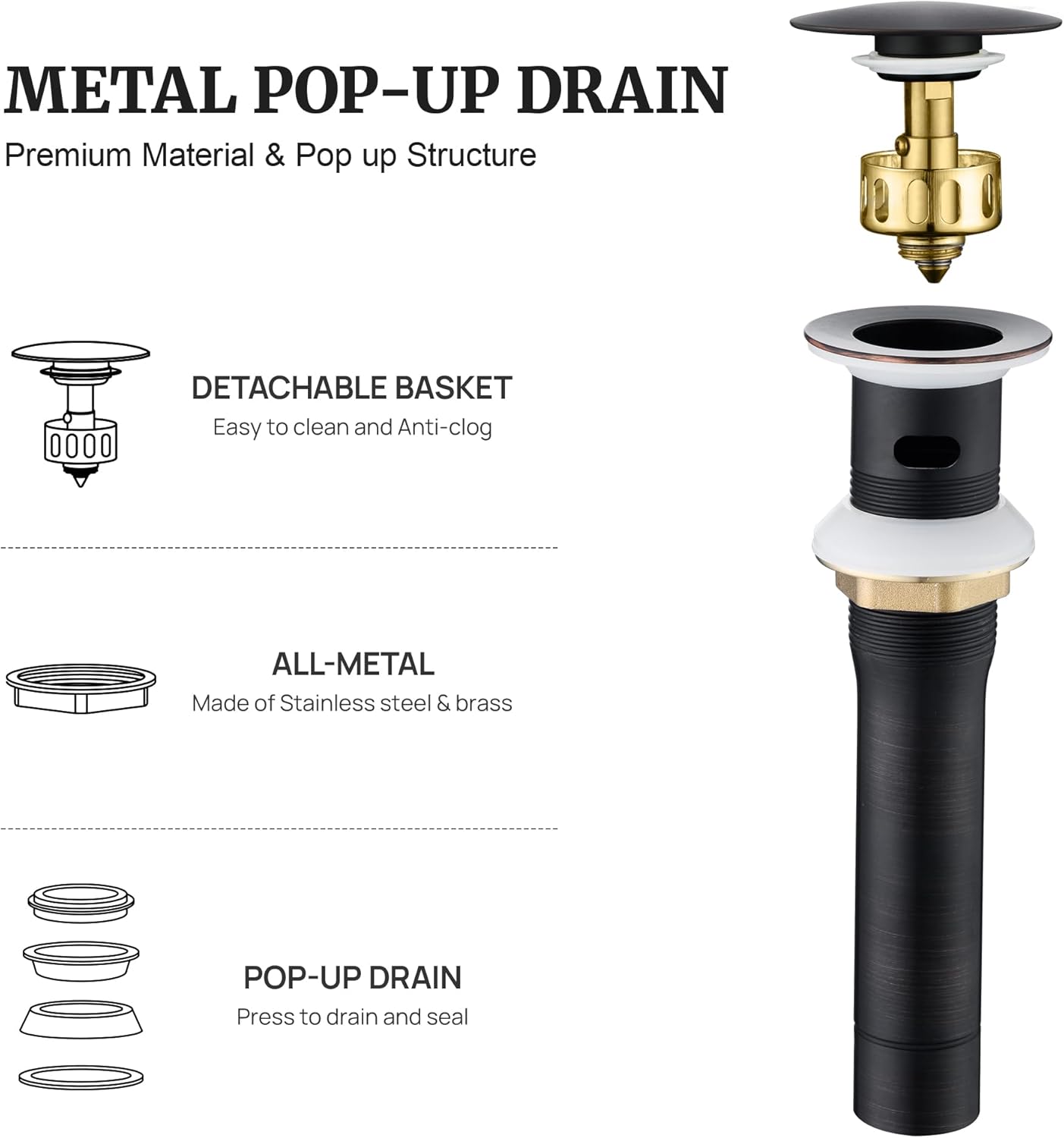 Ultimate Unicorn Pop-up Sink Drain Stopper with Overflow Bronze