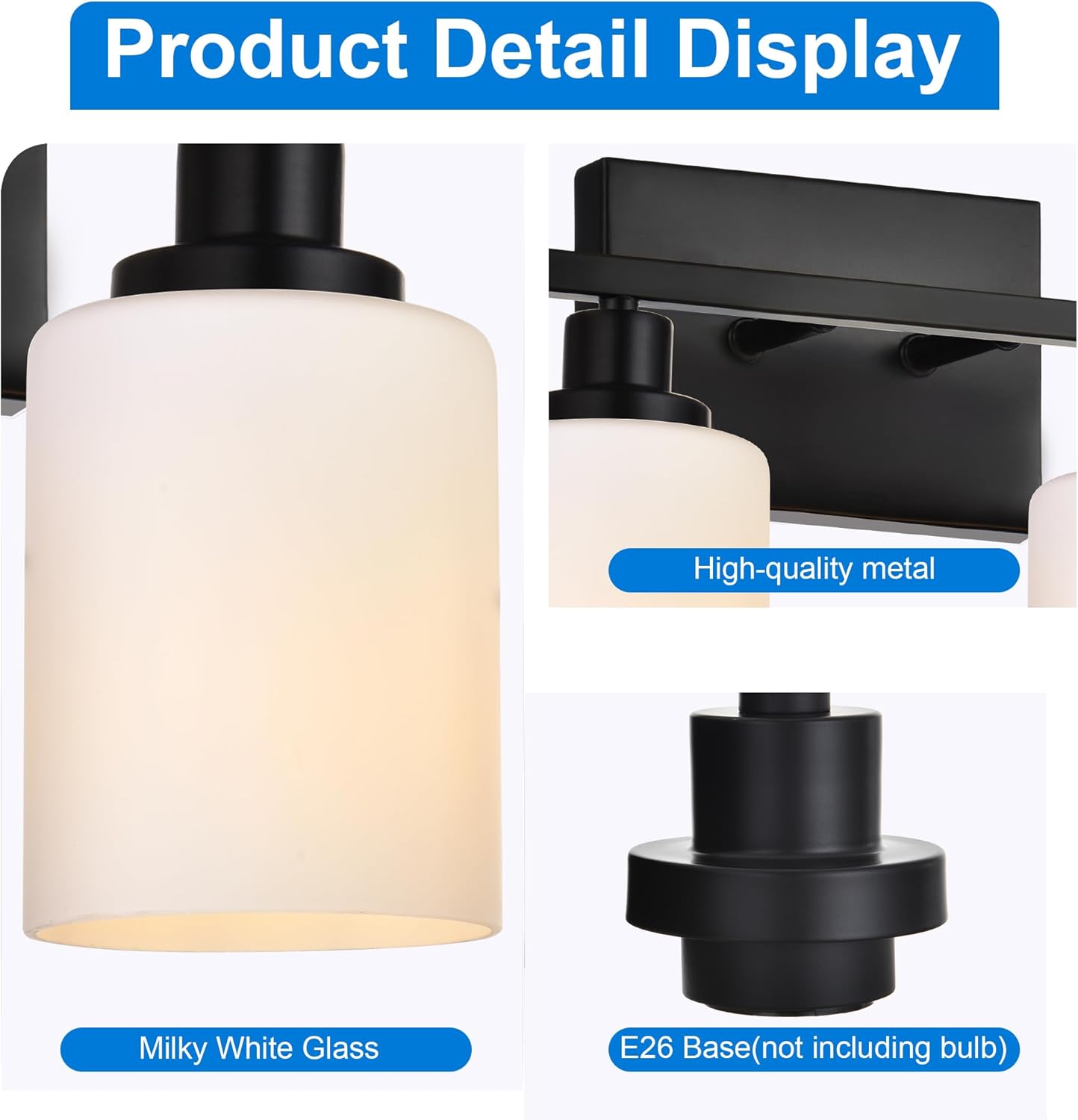 MELUCEE 4-Light Wall Lamp Matte Black with Milky White Glass Shade