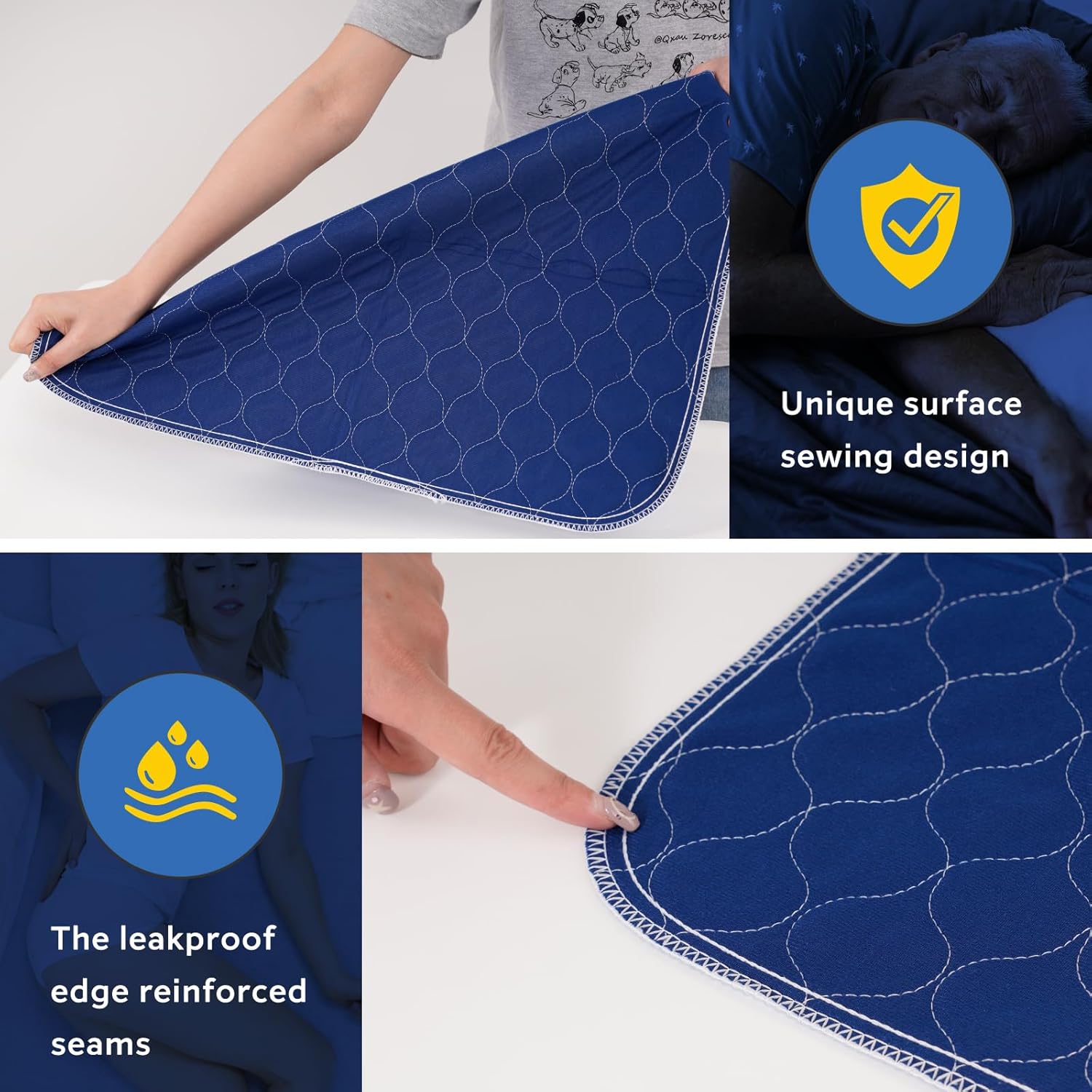 Pronior 4-Layer Waterproof Bed Pads - 24x36 Navy Blue 4 Pack
