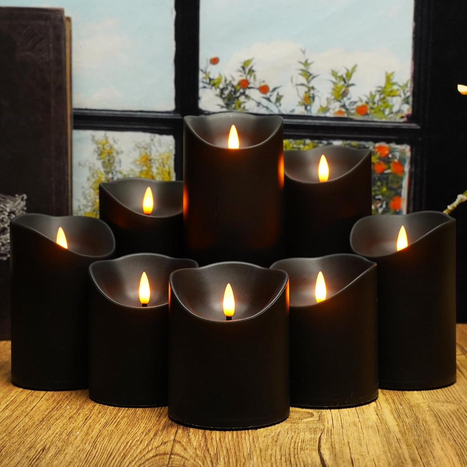 Nimiko Flameless Candles with Remote Control Set of 9 Black