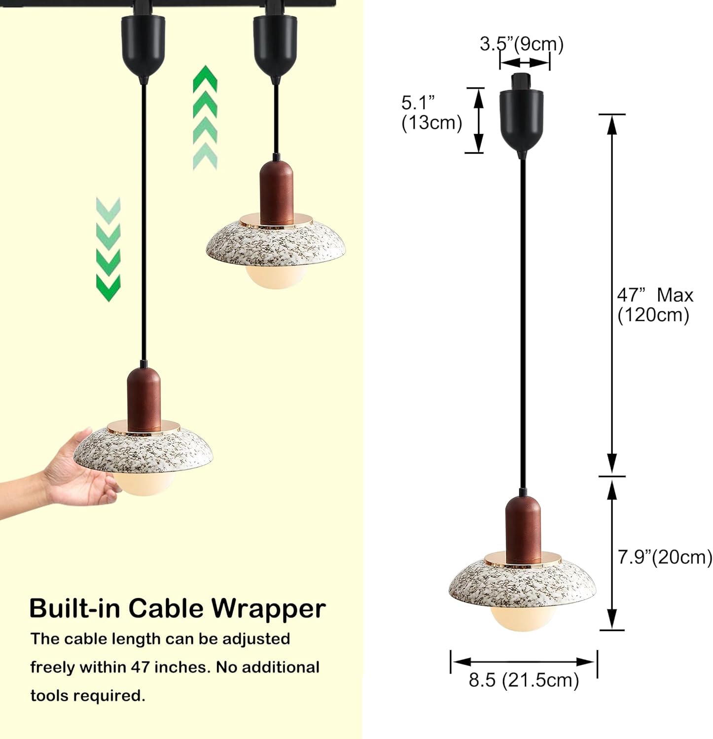 Kiven L Style 2-Wire Track Pendant Light with Ceramic Shade