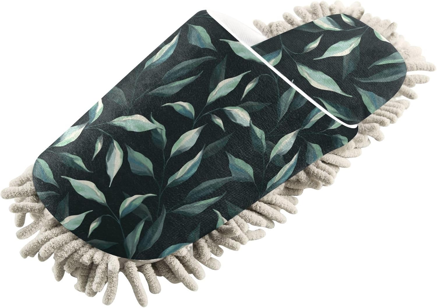 Kigai Microfiber Slippers - Black Leaf Design for Floor Cleaning