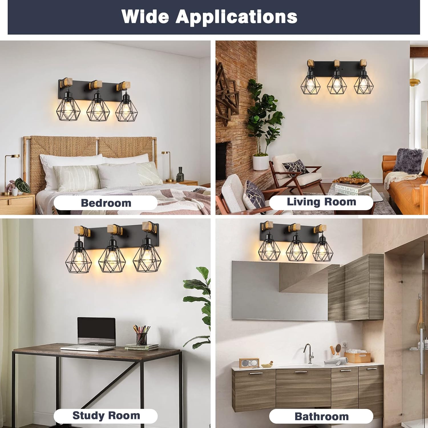 Farmhouse Vanity Light Fixtures with 3 Lights and Rustic Design