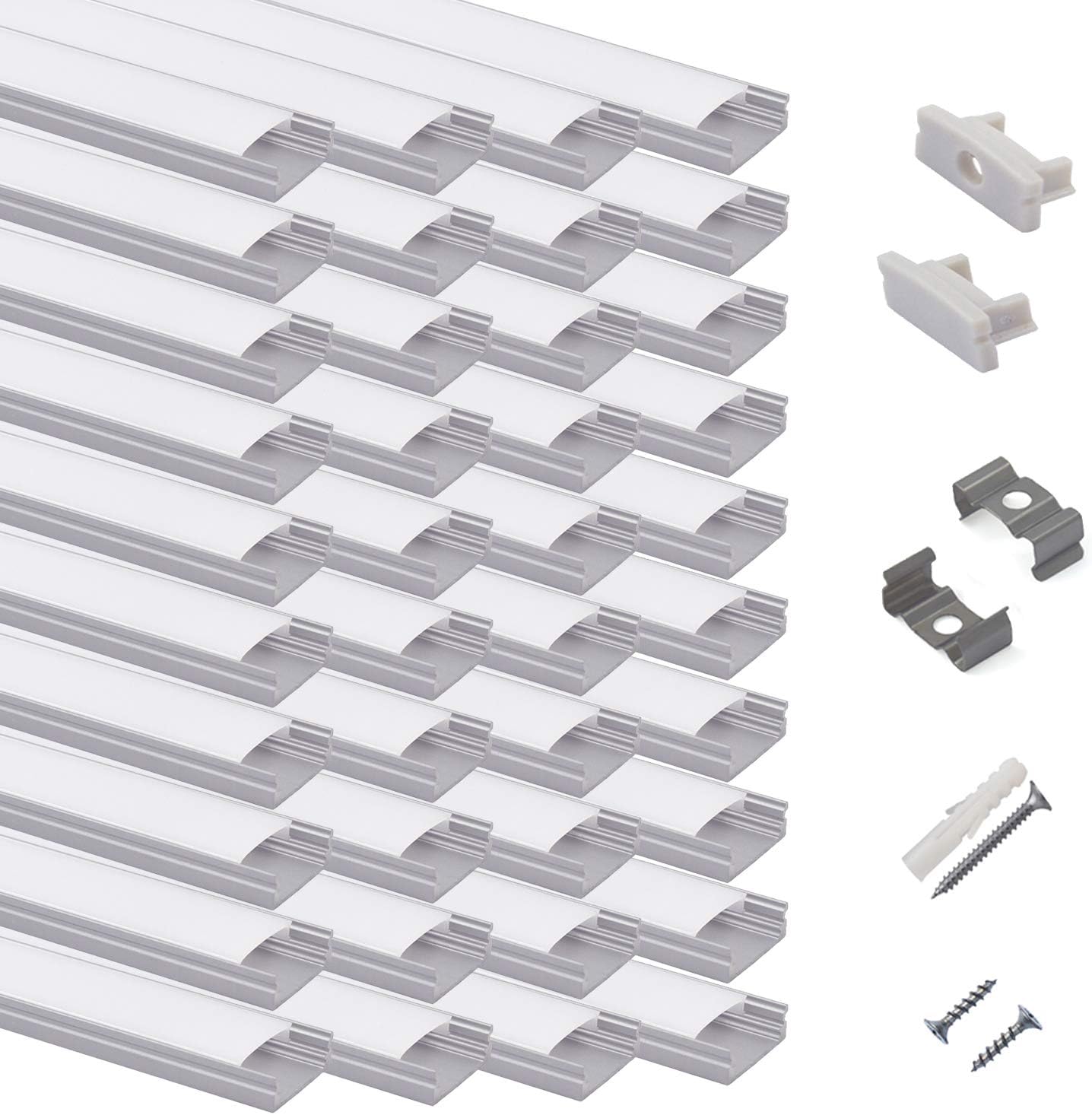 40-Pack U Shape LED Aluminum Channel with Milky Cover and Mounting Clips