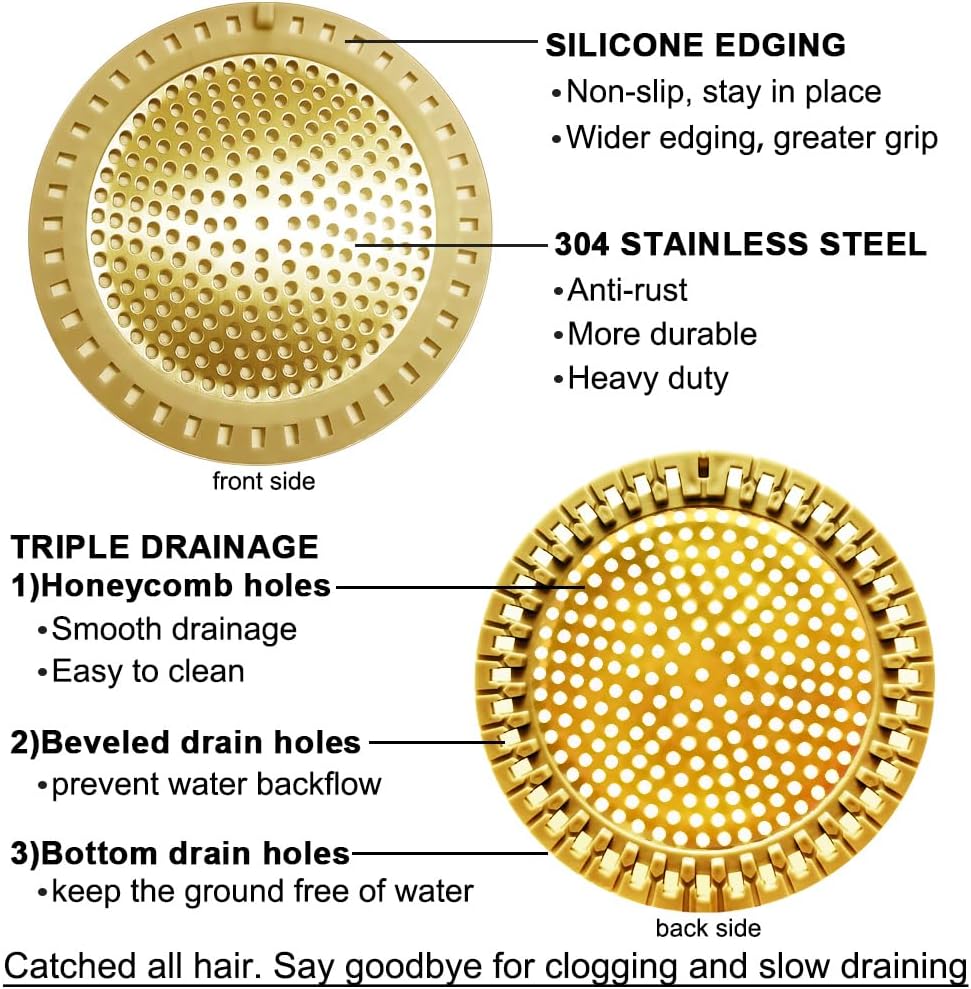 2PCS Hair Catcher Shower Drain Cover with Silicone and Stainless Steel