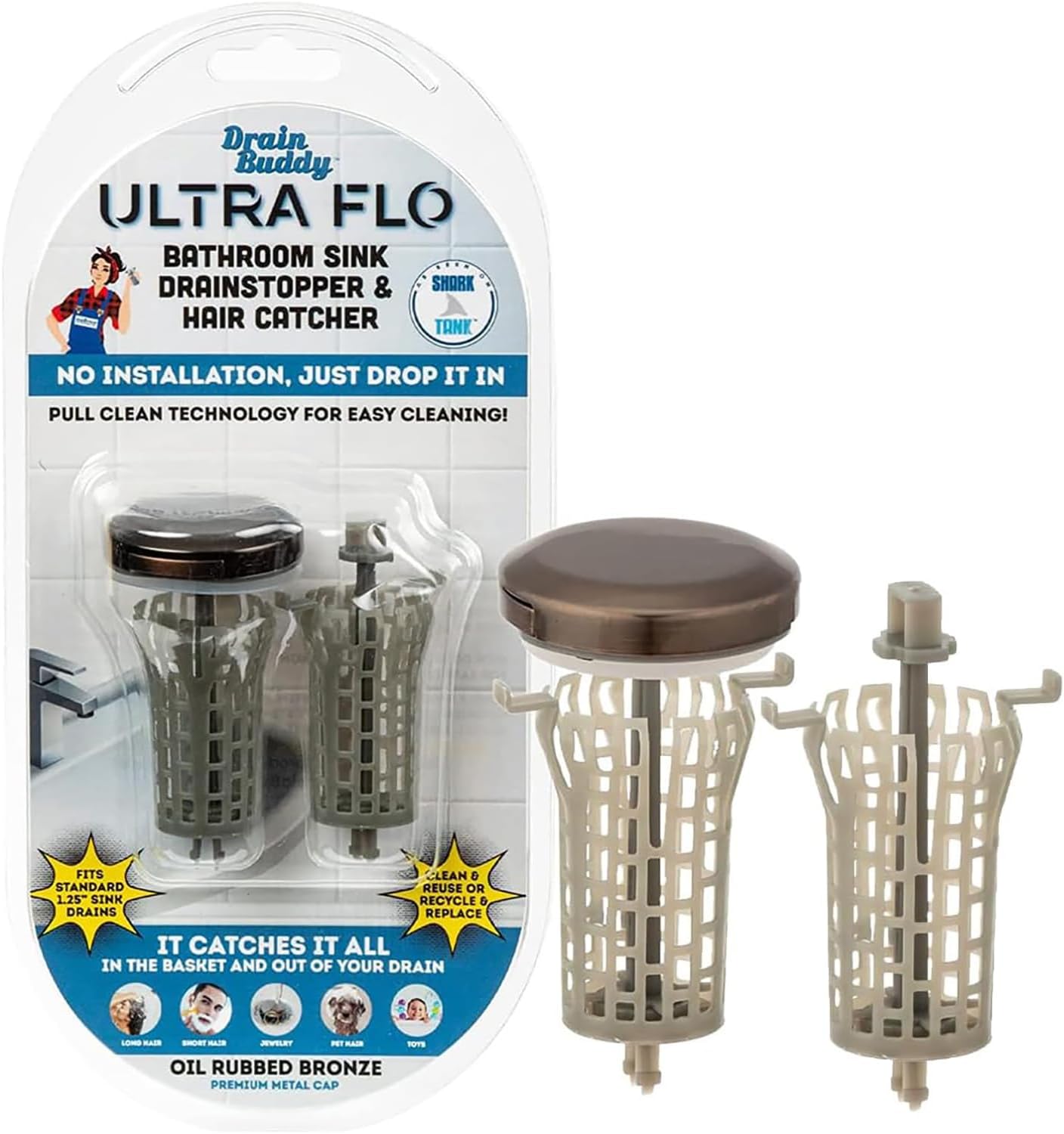 Drain Buddy Ultra Flo 2 in 1 Sink Stopper Hair Catcher 1