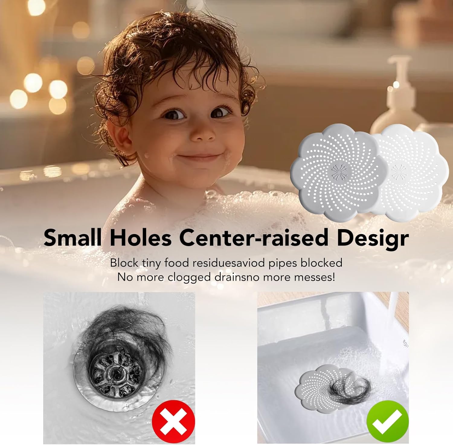 SOBERNA Drain Hair Catcher 2 Packs Gray White