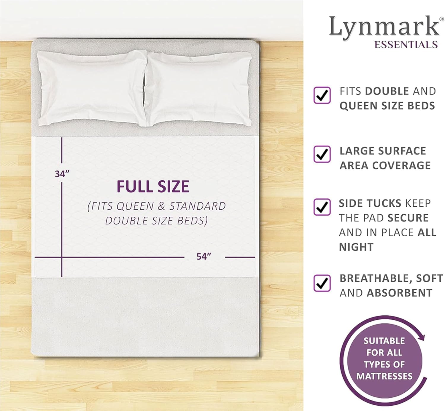 Lynmark Washable Bed Pads - Non-Slip Waterproof Mattress Protector 2 Pack
