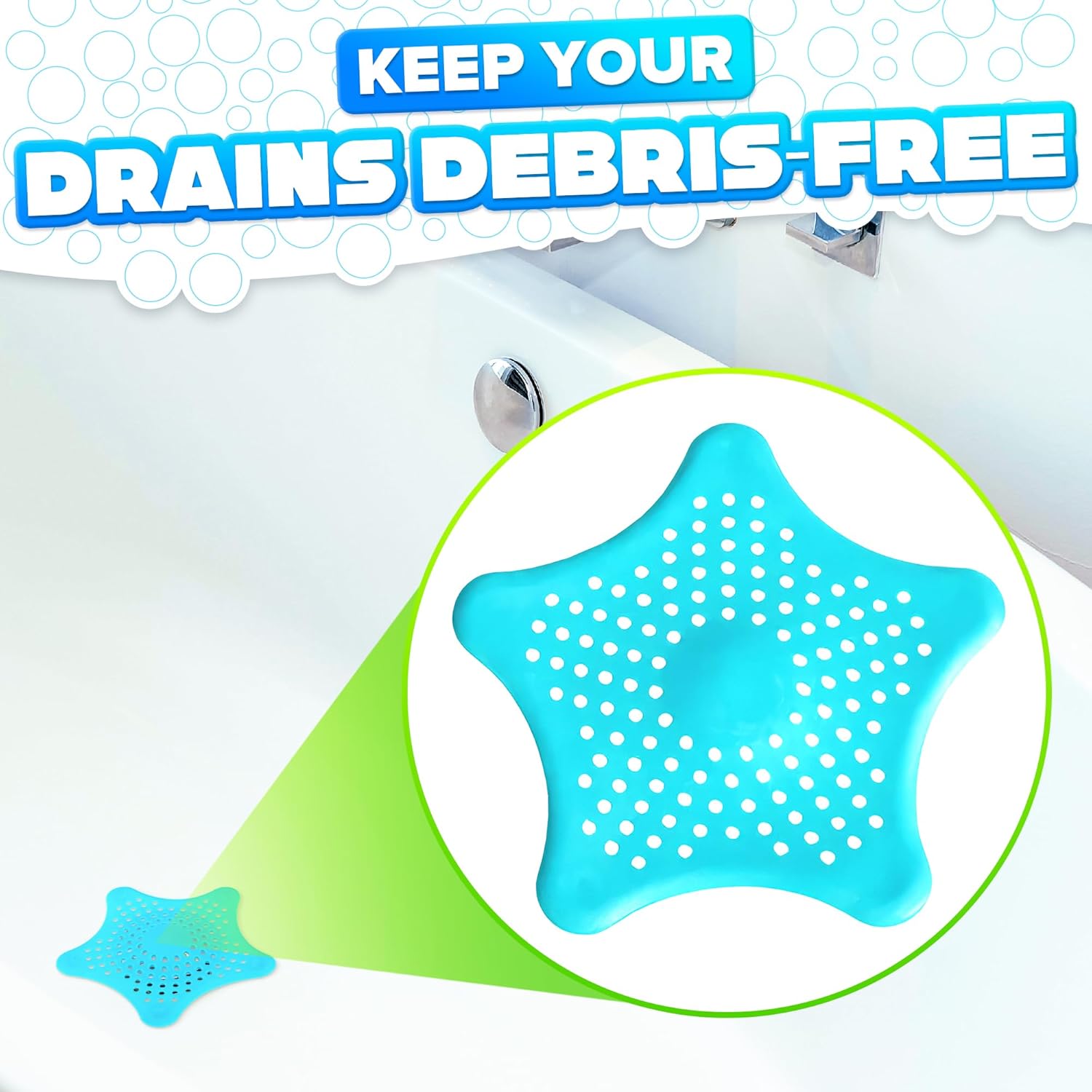 BURIUS 3Pcs Starfish Sink Strainers - Hair Catcher for Kitchen and Bath