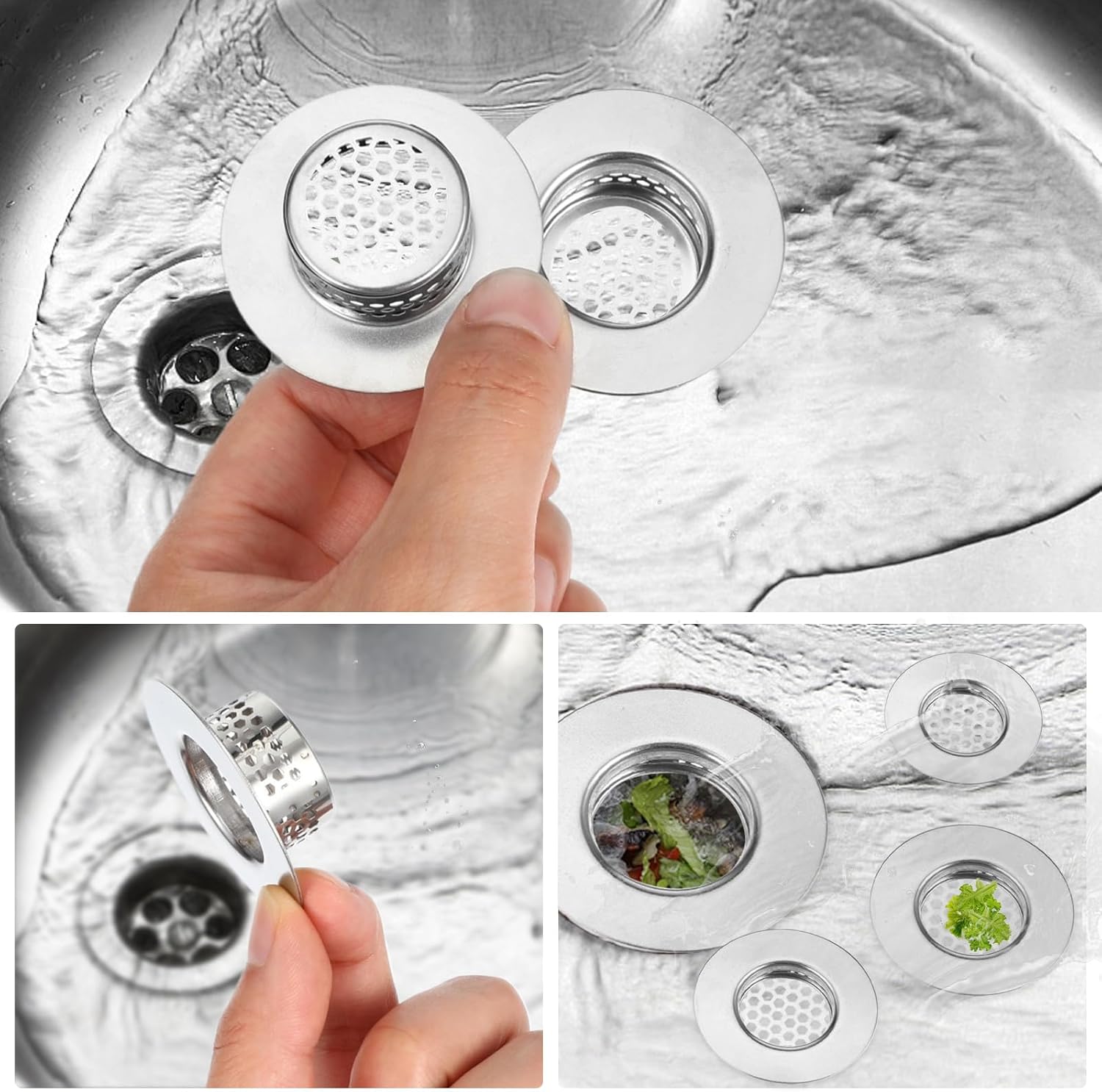 3pcs Stainless Steel Sink Strainers for Bathroom and Kitchen Use