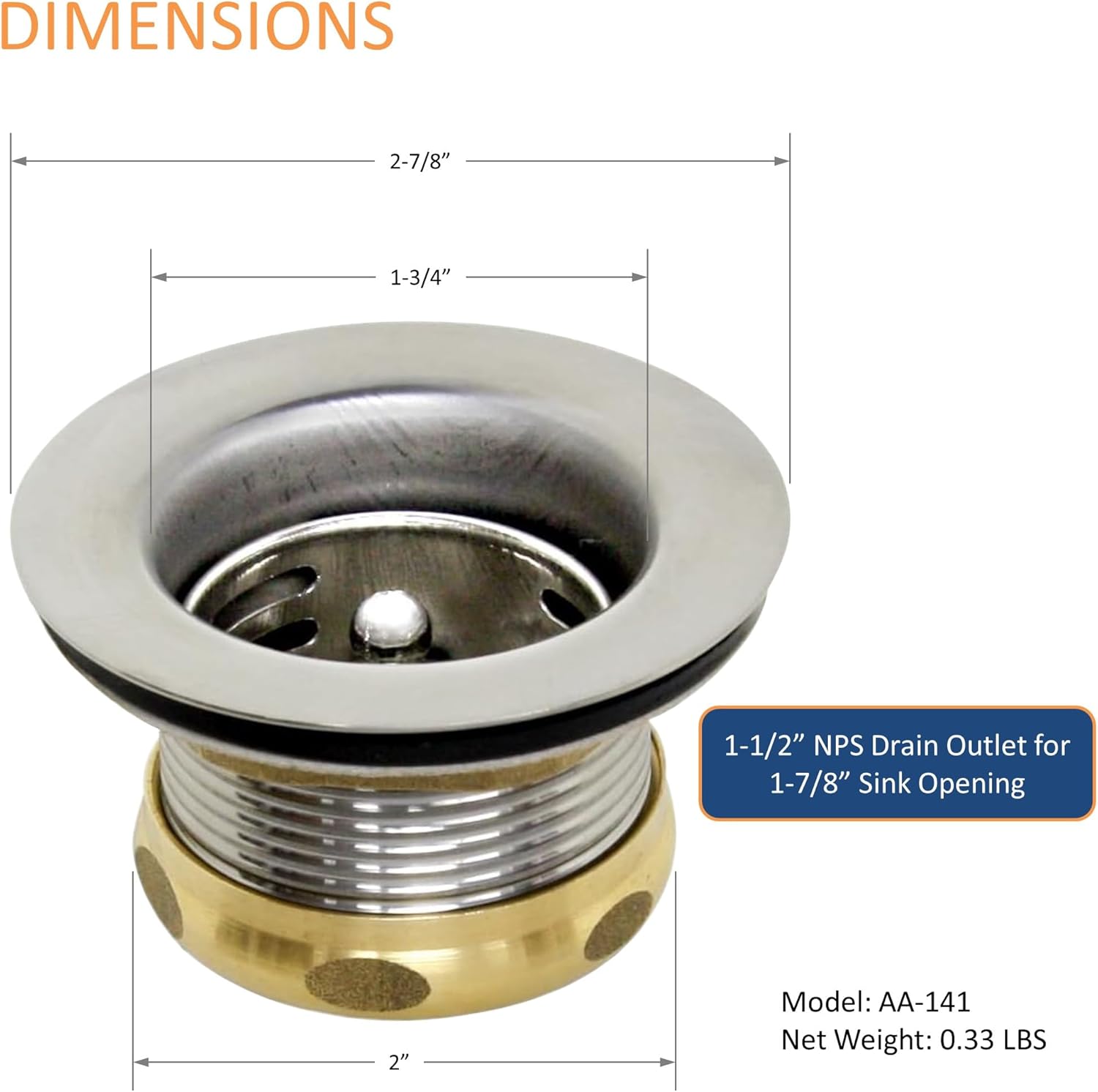 AA-141 2-78 Drain Strainer Kit for Commercial Sinks