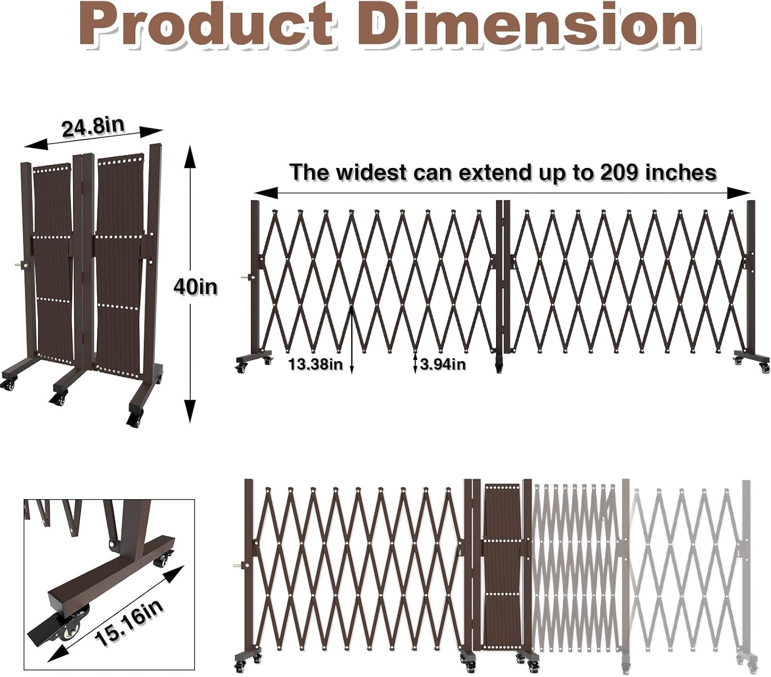 THEYFIRST Expandable Metal Security Gate with Casters