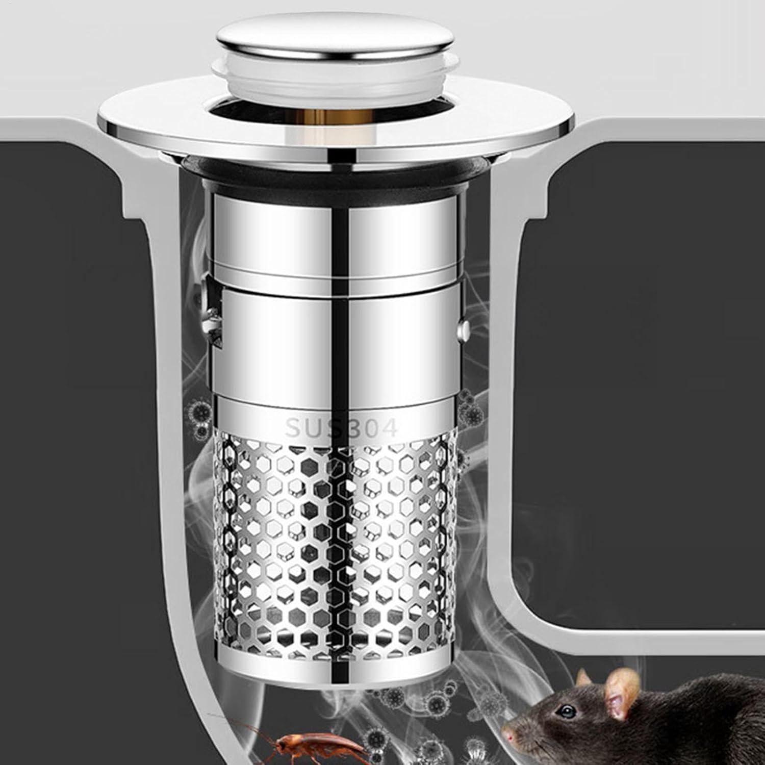 Stainless Steel Sink Hair Catcher with Pop Up Mechanism