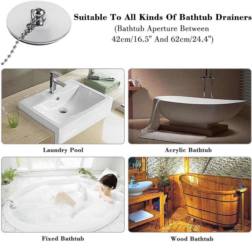 Asixx Chrome Drain Stopper with Chain for Sink and Bathtub