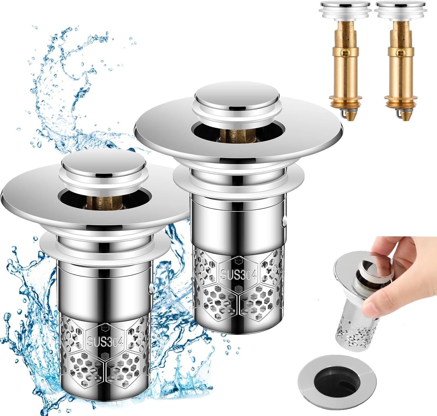 Eliongpu 2Pcs Universal Sink Stopper with Hair Catcher