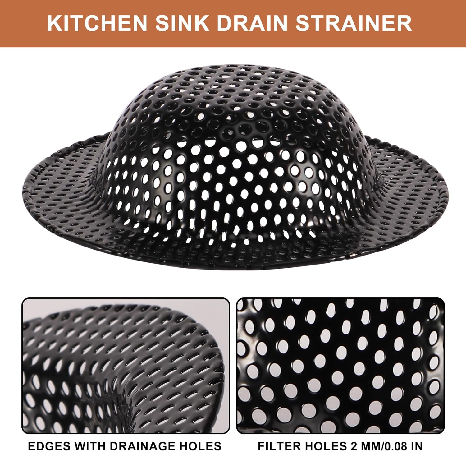 BESSEEK 2 Pcs Black Stainless Steel Mesh Sink Drain Strainer 1