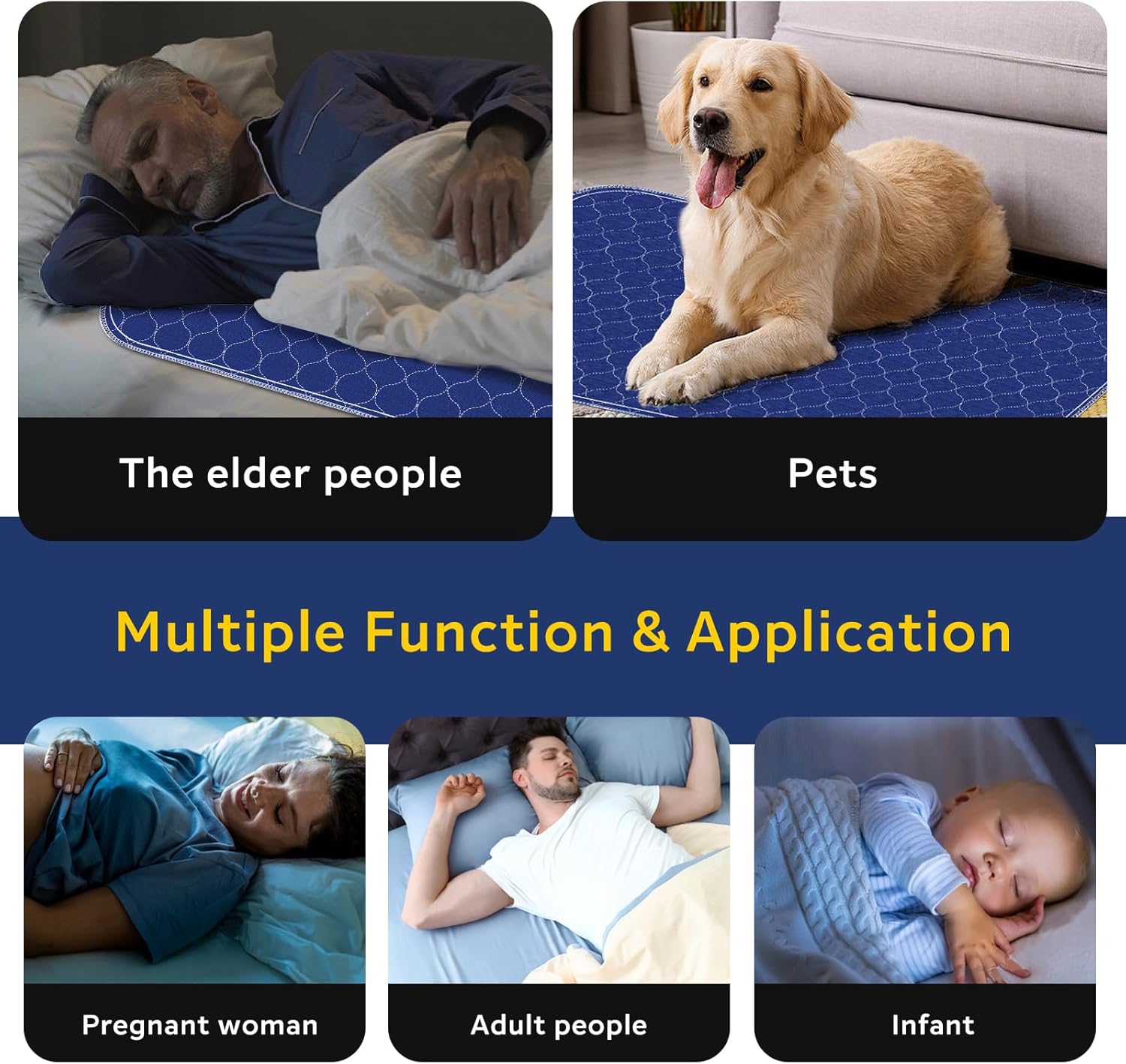 Pronior 4-Layer Waterproof Bed Pads - 24x36 Navy Blue 4 Pack