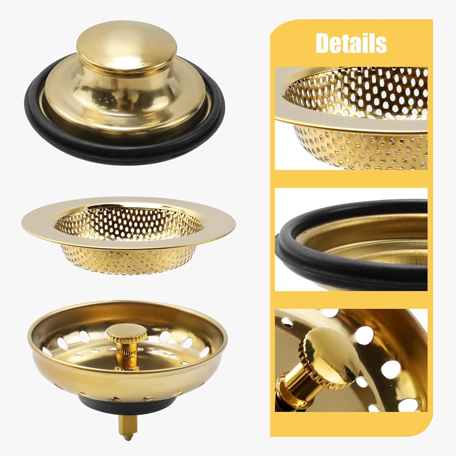 Antrader Gold Drain Strainer Set 3Pcs Stainless Steel