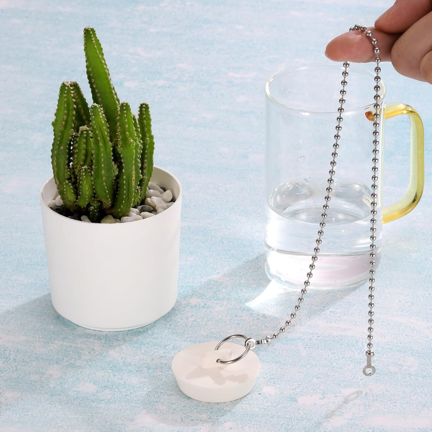 Uxcell 4 Pcs Tub Stoppers with Pull Ring and Beaded Chain White