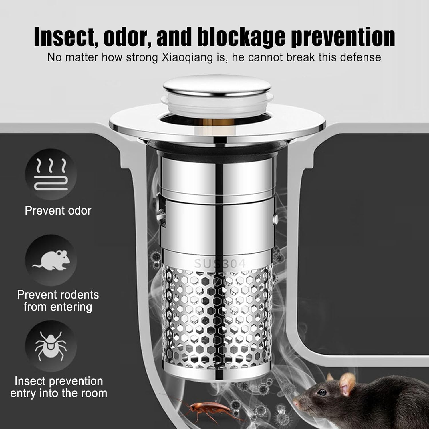 Stainless Steel Sink Hair Catcher with Pop Up Mechanism