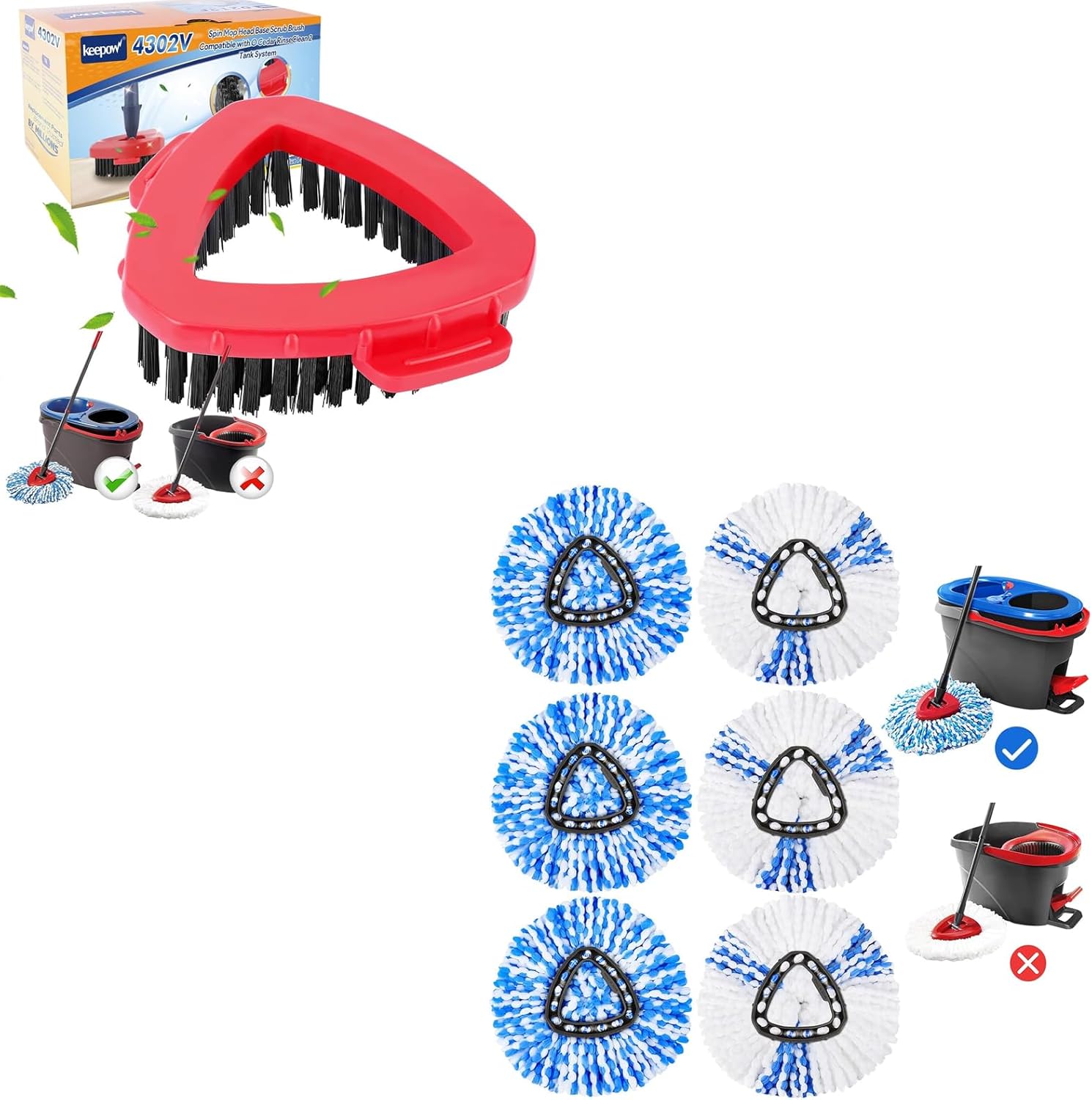 KEEPOW 6 Pack Mop Head Scrub Brush Replacement