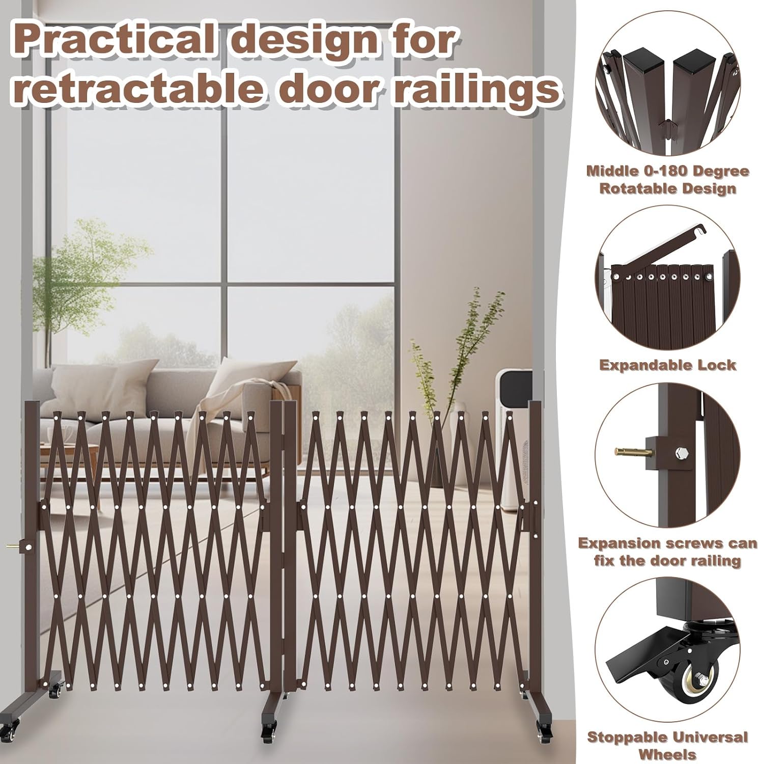 THEYFIRST Expandable Metal Security Gate with Casters