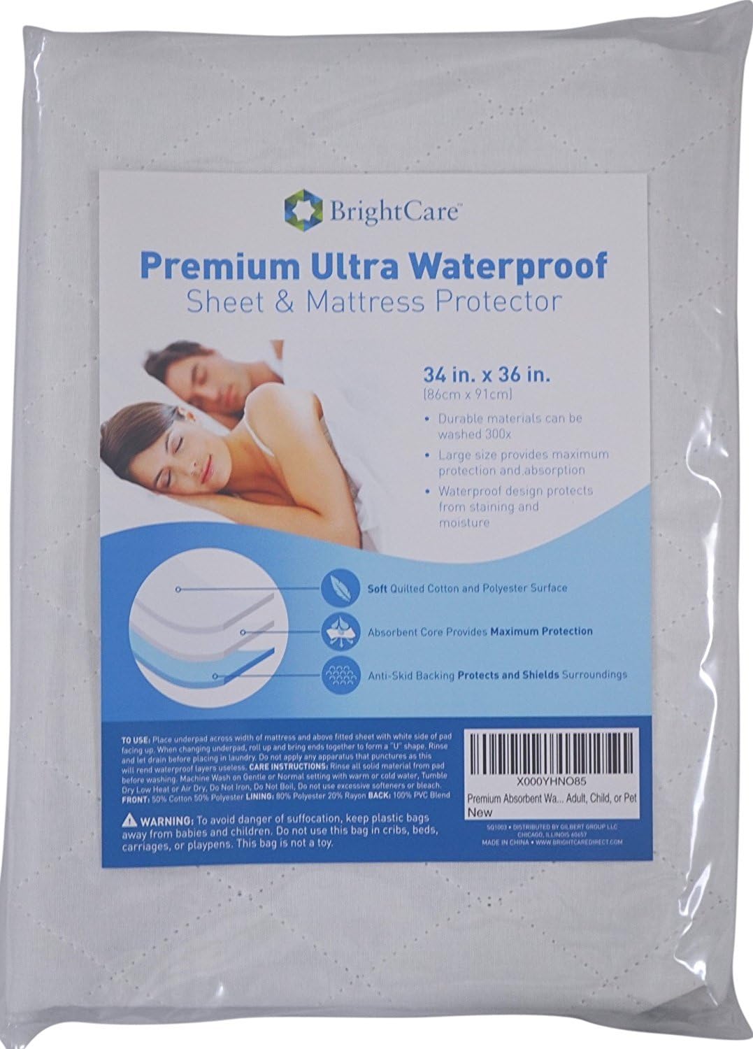 Premium Soft Waterproof Bed Pad 34x36 Inch - 300 Washes Reusable Incontinence Protection