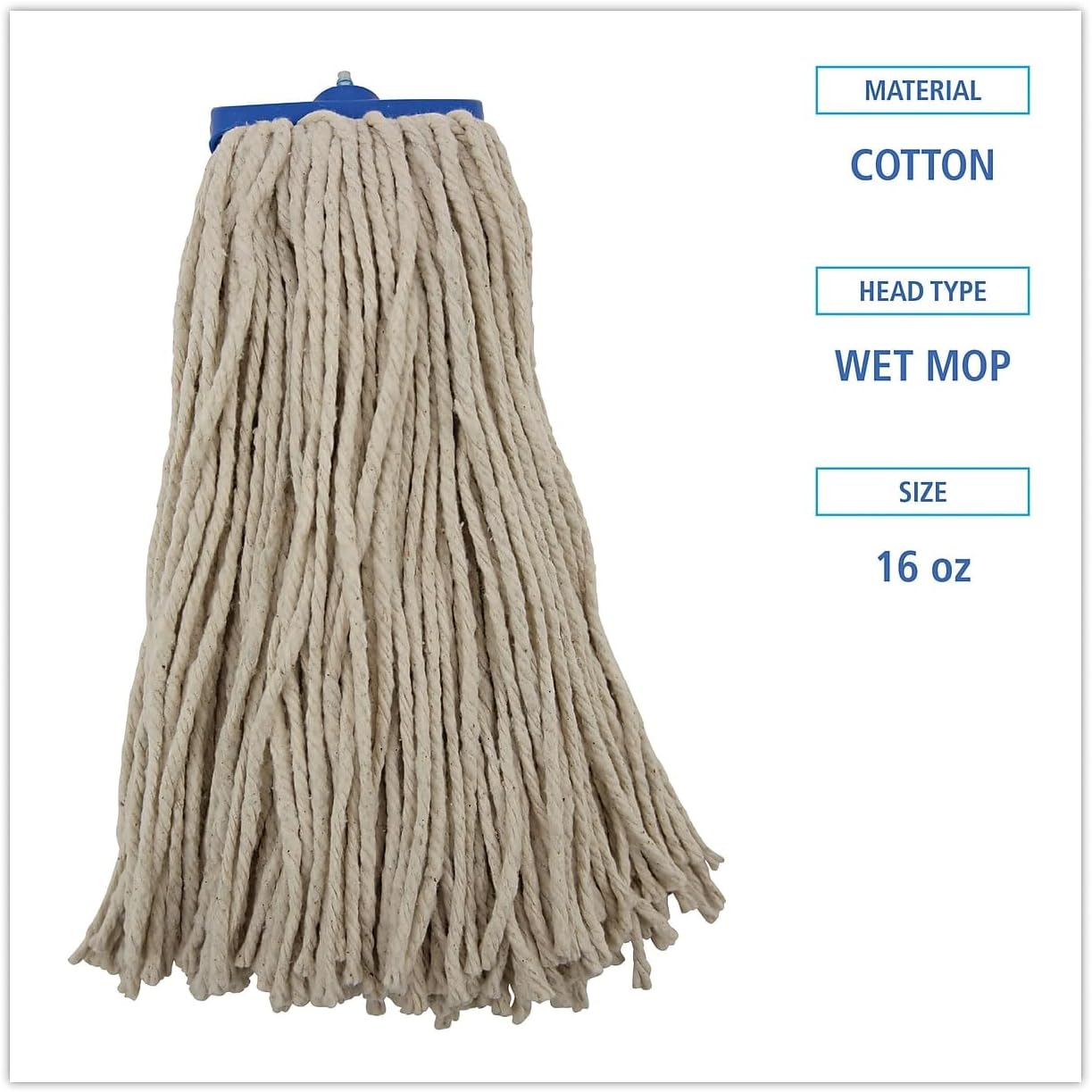 Boardwalk BWK716CEA 16 oz Cut-End Lie-Flat Cotton Wet Mop Head - White