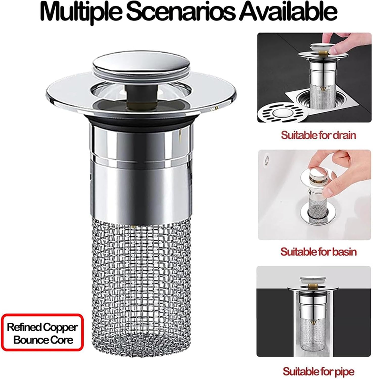 Stainless Steel Sink Hair Catcher with Pop Up Mechanism