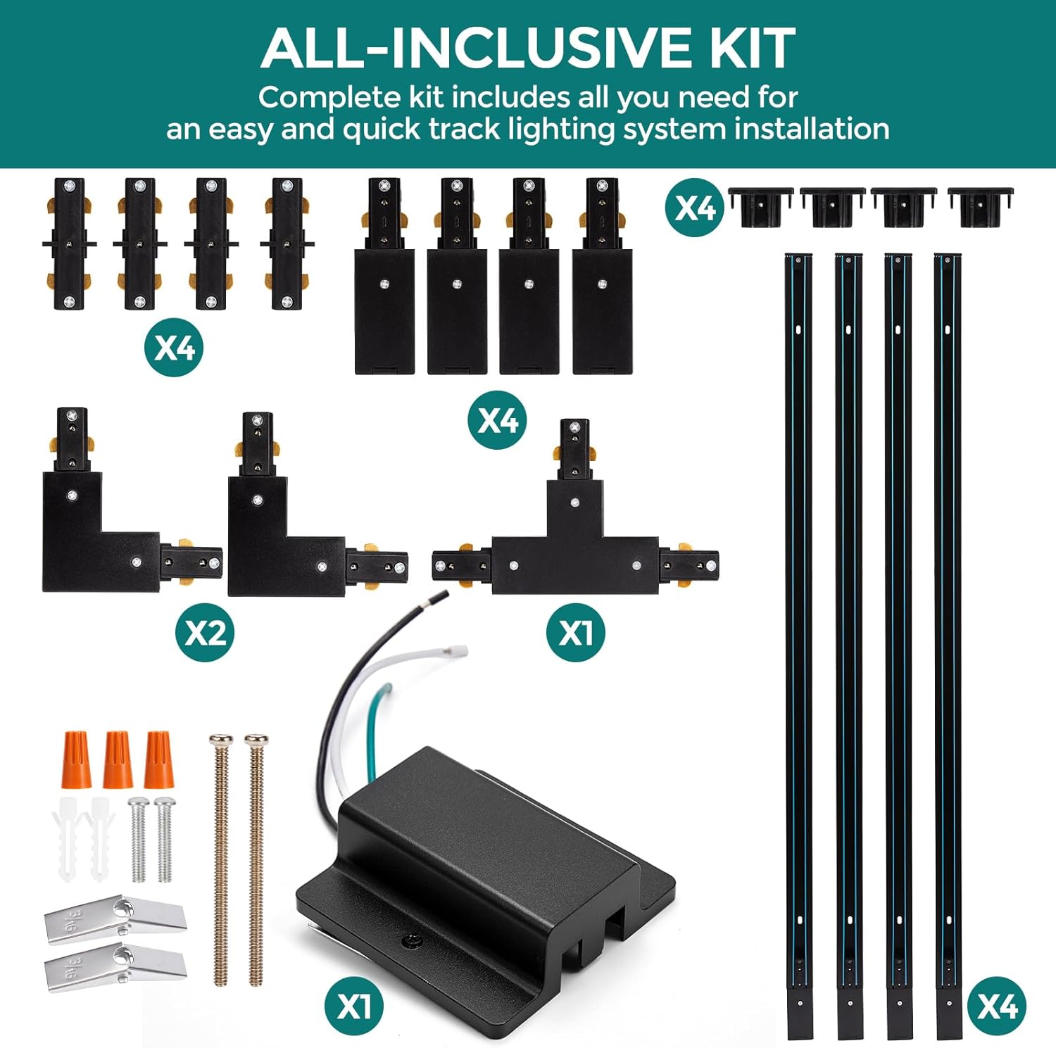 iCreating 13ft Black H Track Lighting Rails Kit