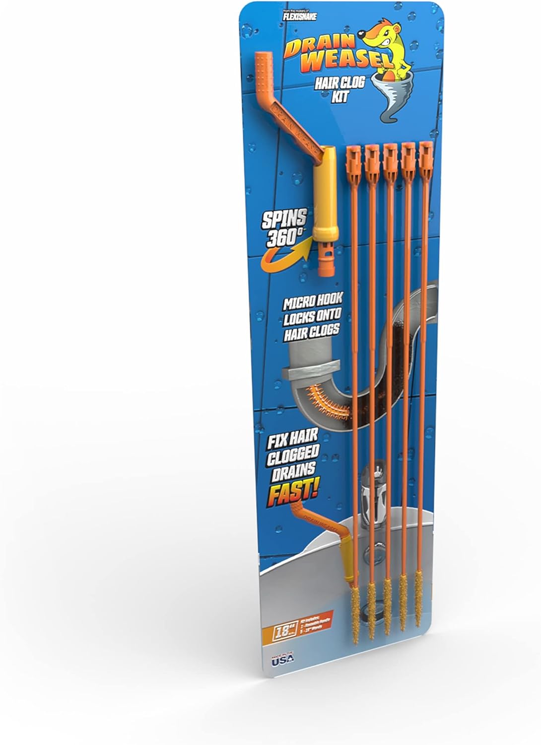 FlexiSnake Drain Weasel Tool with 5 Lemon Scent Pods
