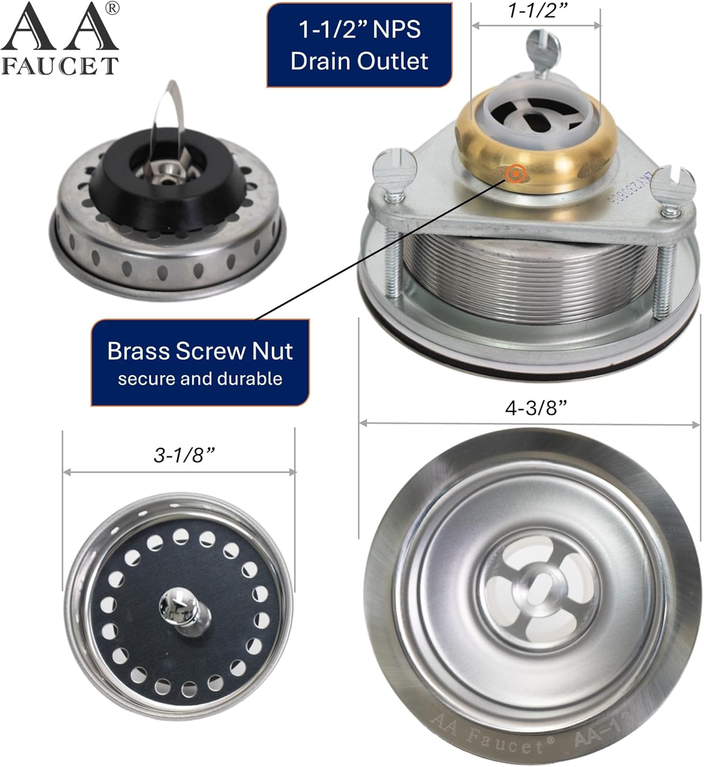 AA-137 3-12 Inch Stainless Steel Drain Strainer Kit 1