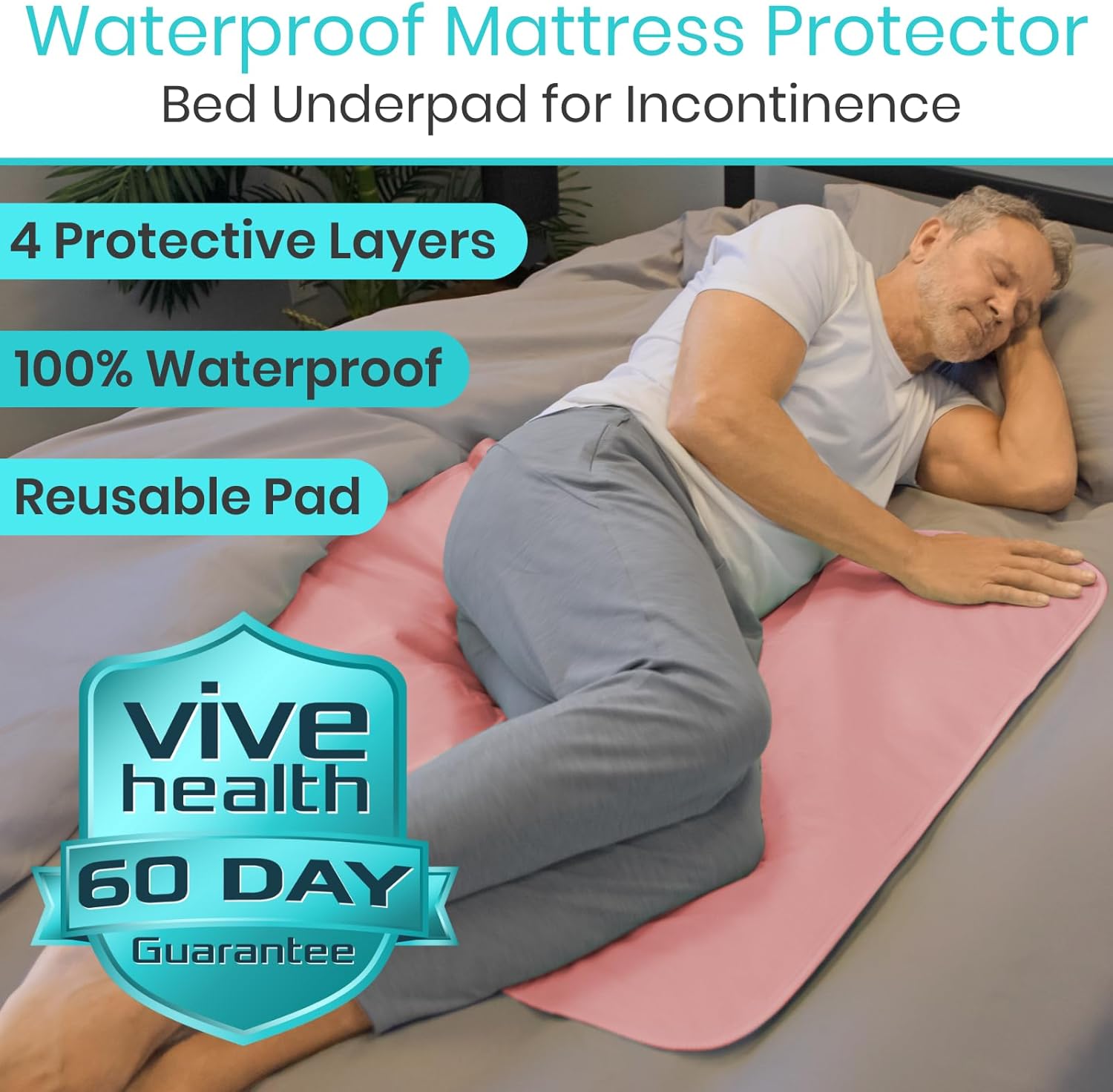 Vive Reusable Waterproof Bed Pad for Incontinence - 34 x 52