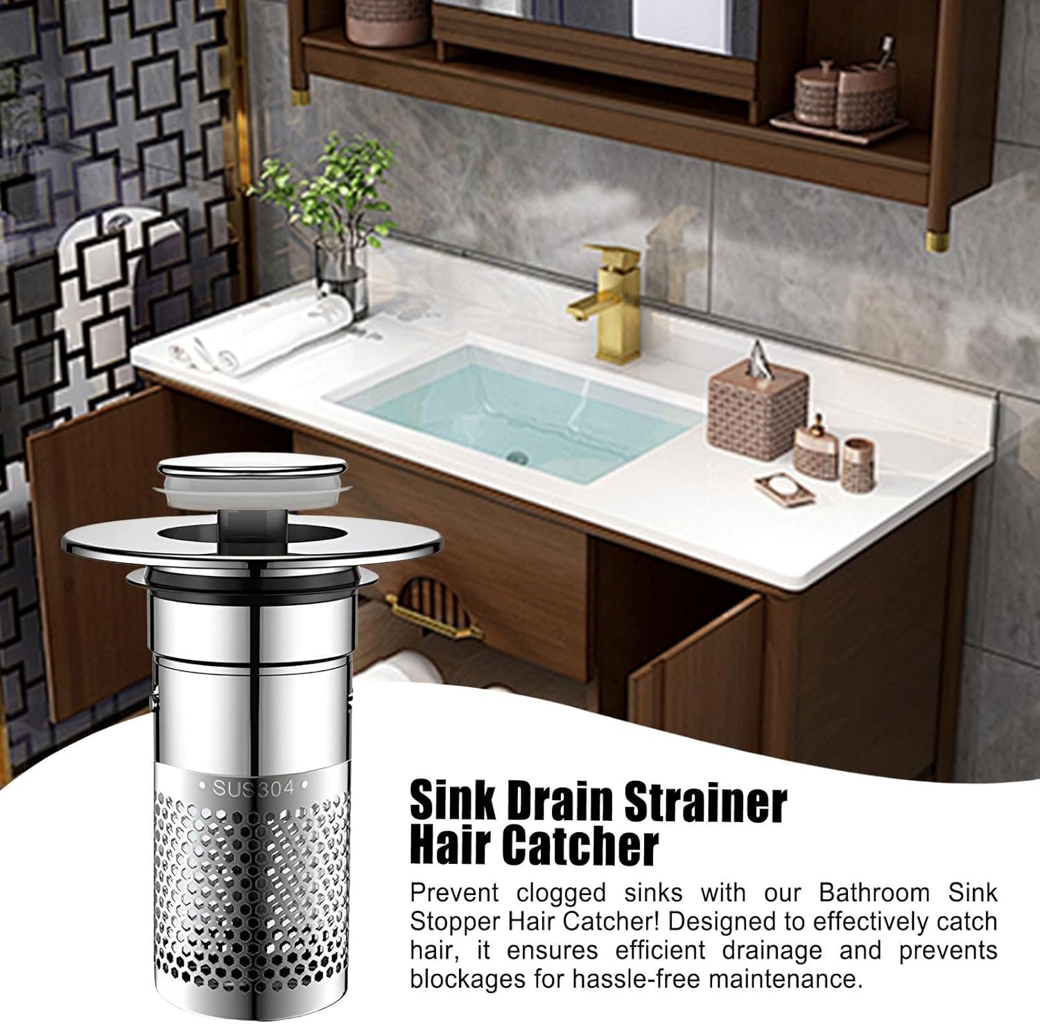 Stainless Steel Sink Hair Catcher with Pop Up Mechanism