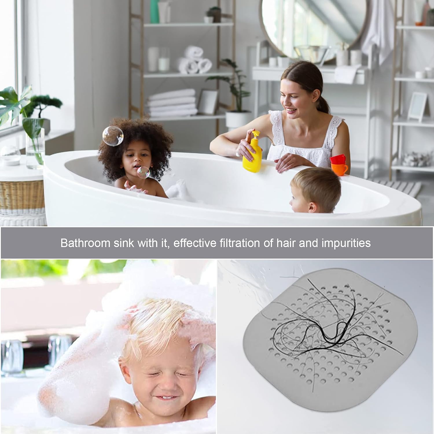 2 Pieces Shower Drain Hair Catcher with Sucker Water Trap Cover Grey