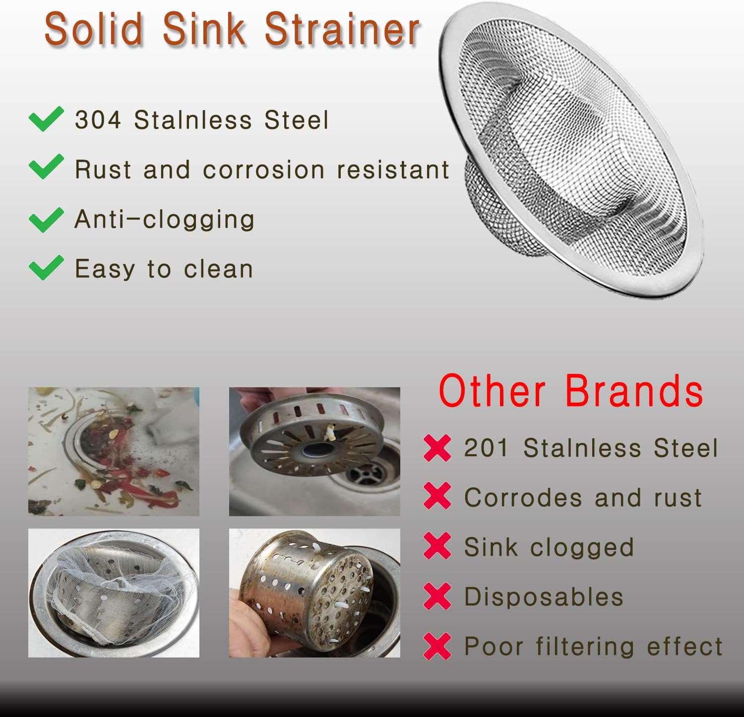 4pcs Heavy Duty Stainless Steel Kitchen Sink Strainer