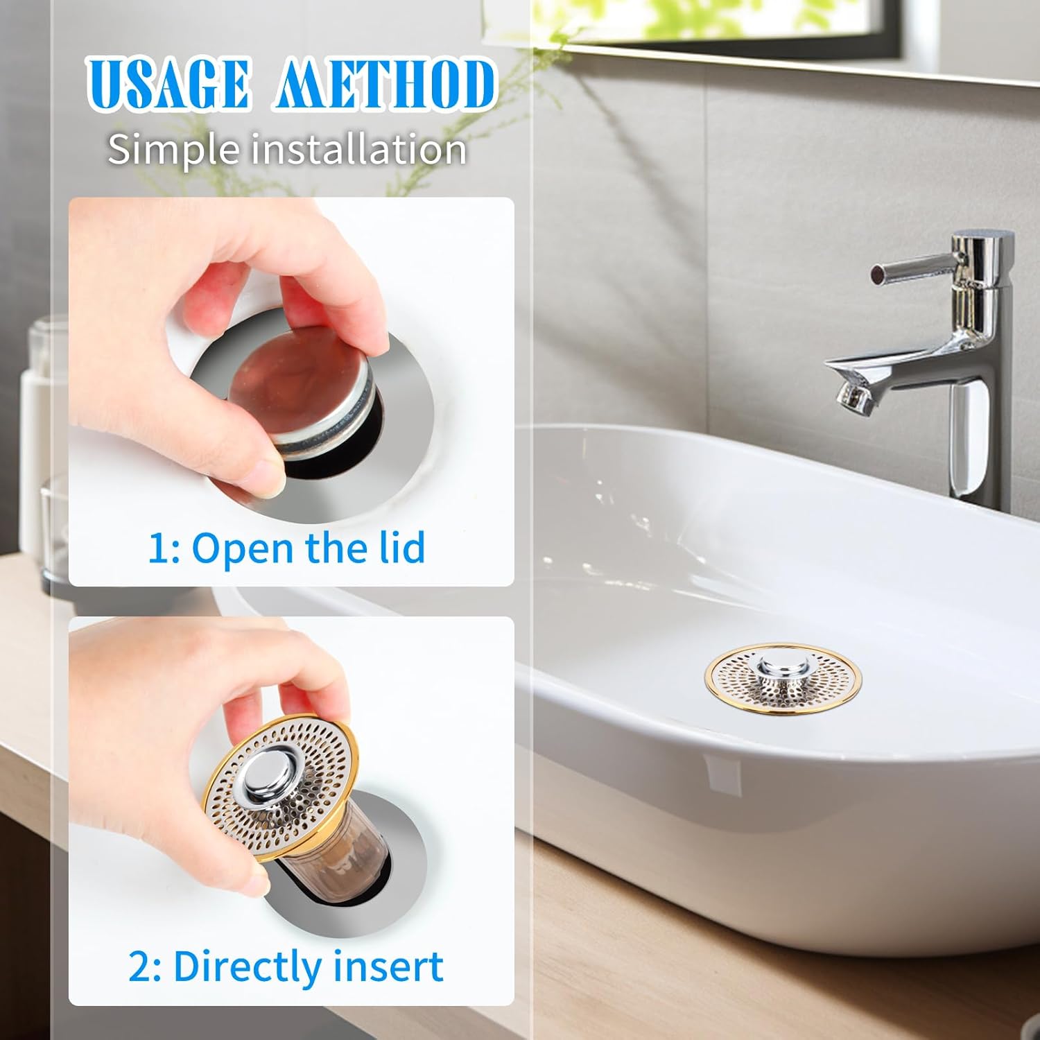 CHICHAUS 2 in 1 Bathroom Sink Stopper with Drain Strainer