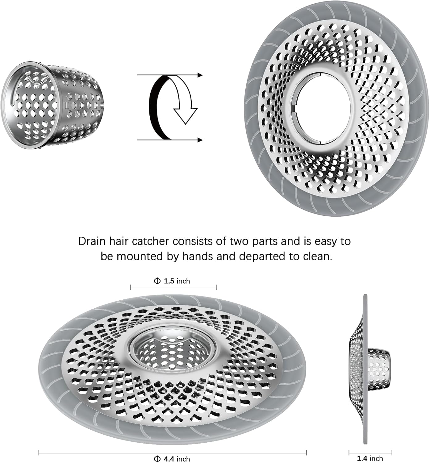 2PCS Stainless Steel Drain Hair Catcher for Bathroom Kitchen