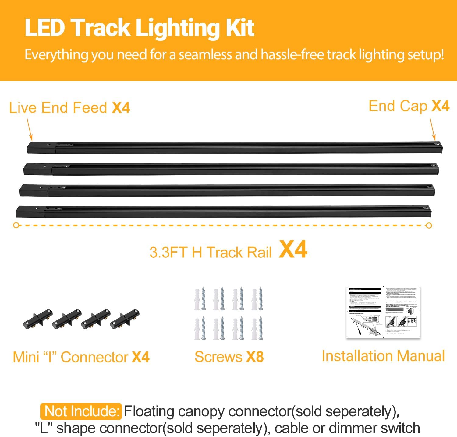 TuyuBEE 13FT H Track Lighting Rail Kit - Black