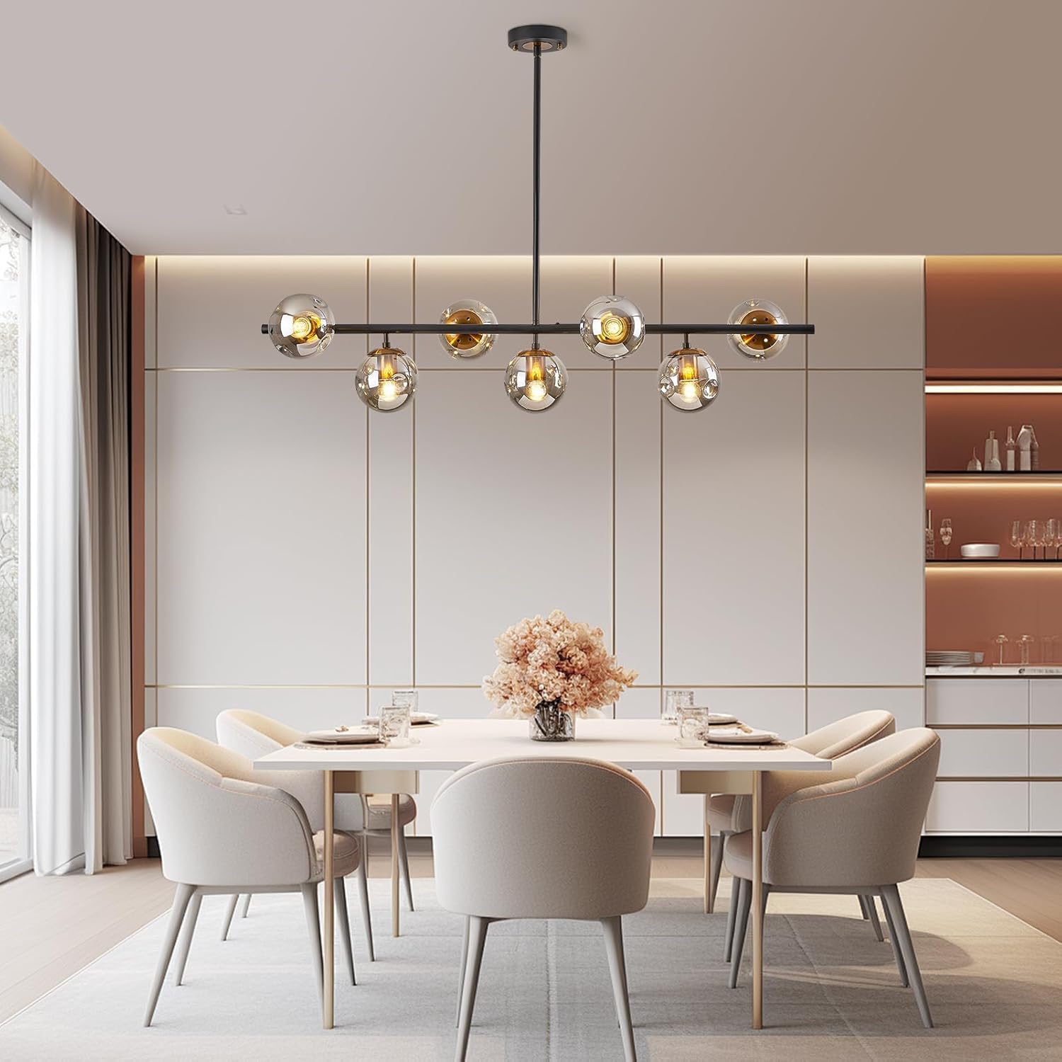 Modern Linear Chandeliers with Sloped Ceiling Adapter
