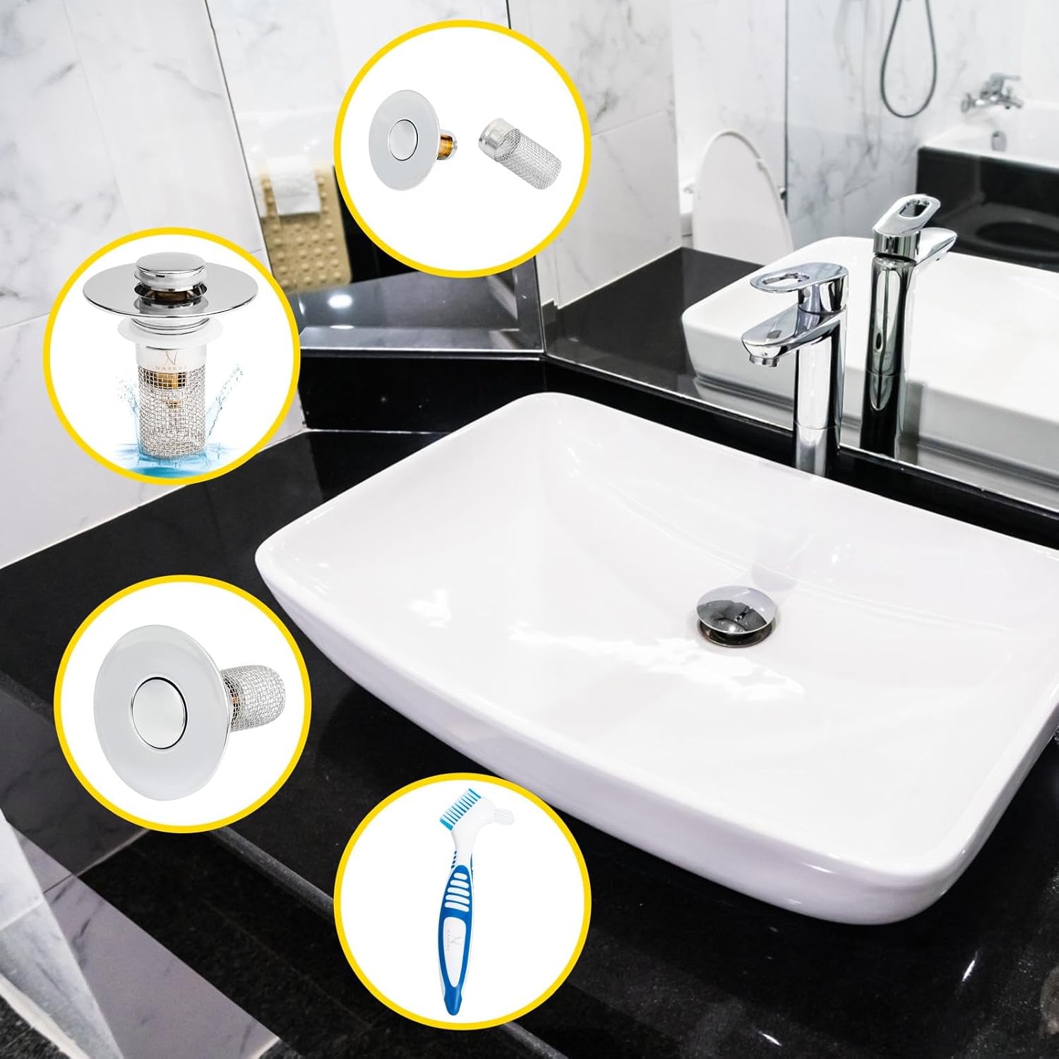 NNaseri Bathroom Sink Drain Strainer - Durable Includes Stopper