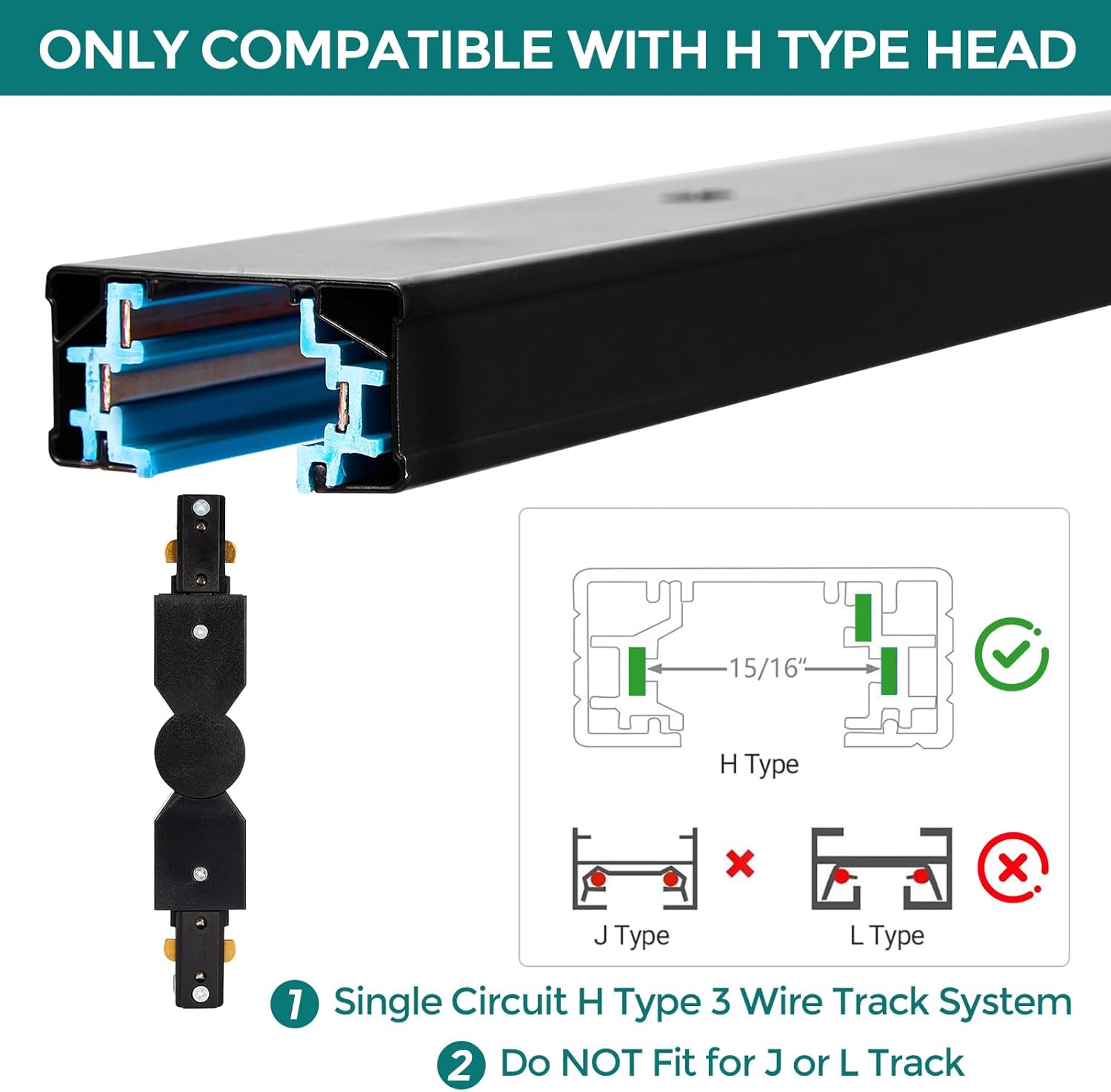 iCreating H Track Adjustable Connector - 3 Wire Track Lighting Fixtures Accessory