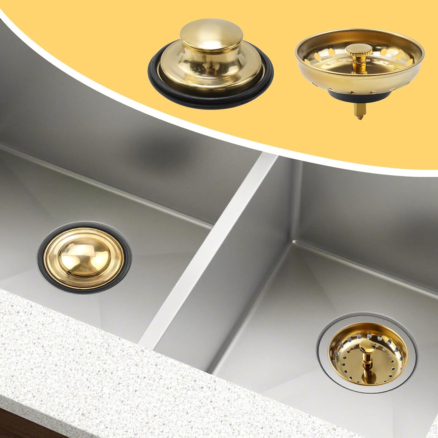 Antrader Gold Drain Strainer Set 3Pcs Stainless Steel