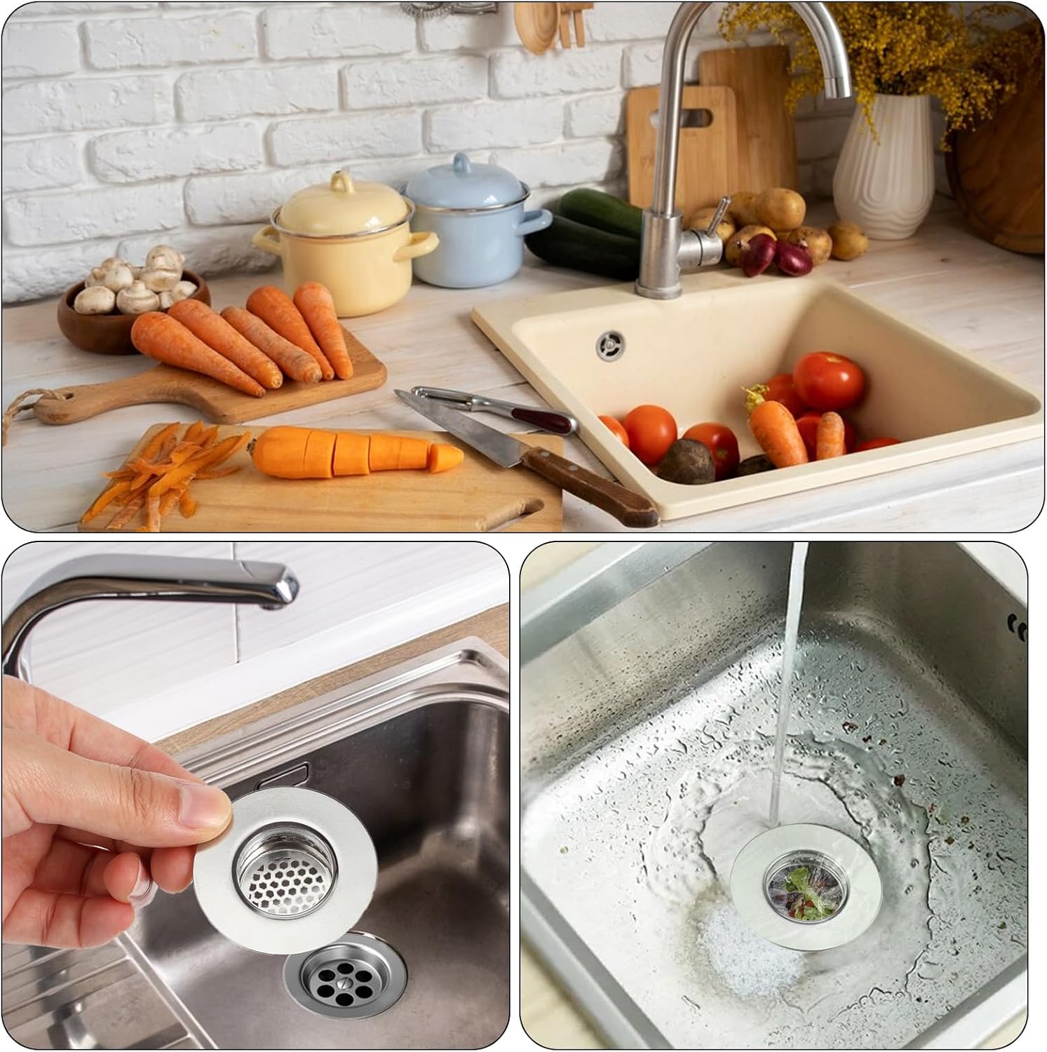 3pcs Stainless Steel Sink Strainers for Bathroom and Kitchen Use