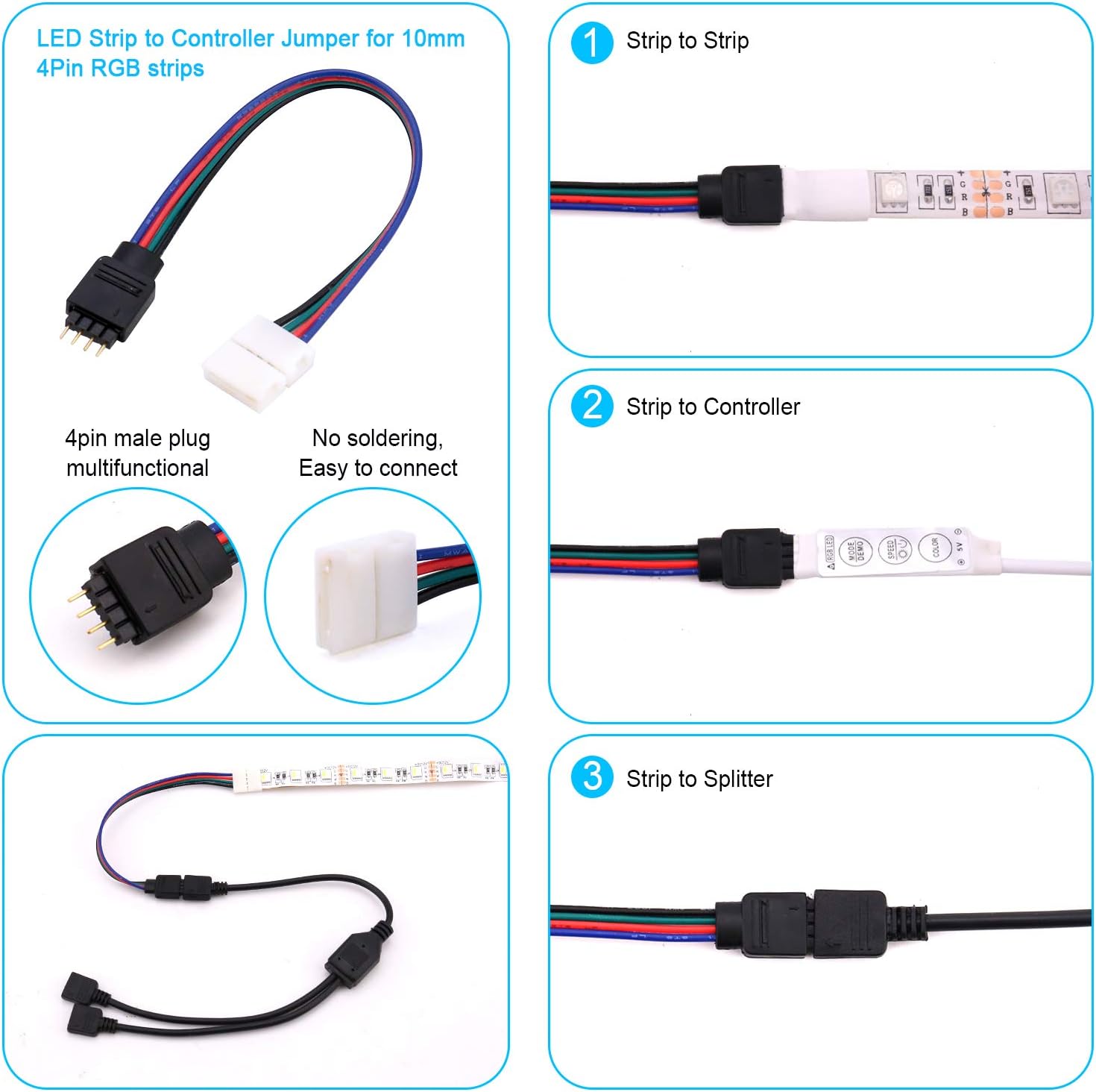 iCreating 5050 4Pin LED Strip Connector Kit 10mm