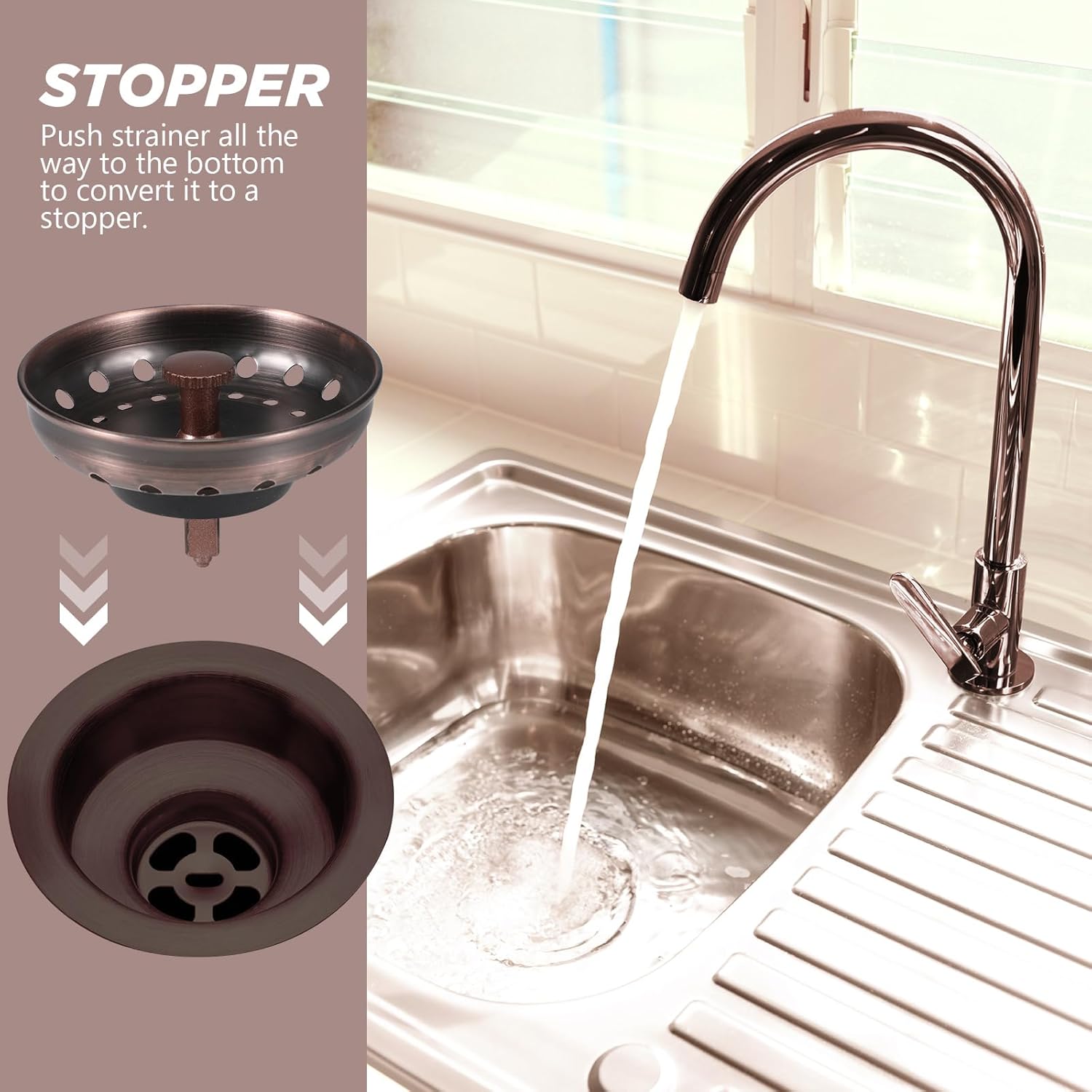 Retisee 2 Pcs Stainless Steel Drain Strainer Antique Copper Kitchen Sink Stopper