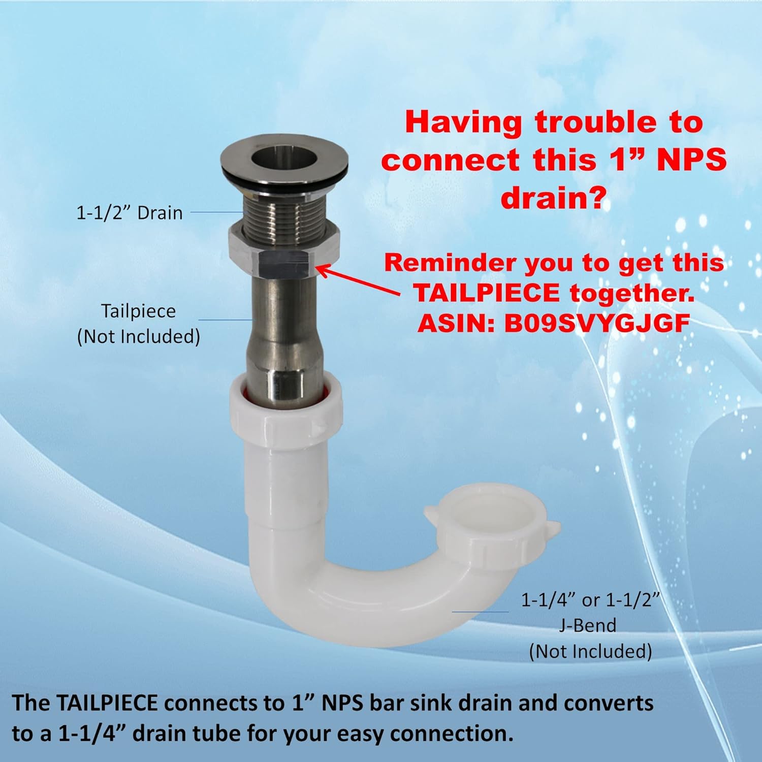 Stainless Steel Bar Sink Drain 1 NPS Thread for 1-38 Opening