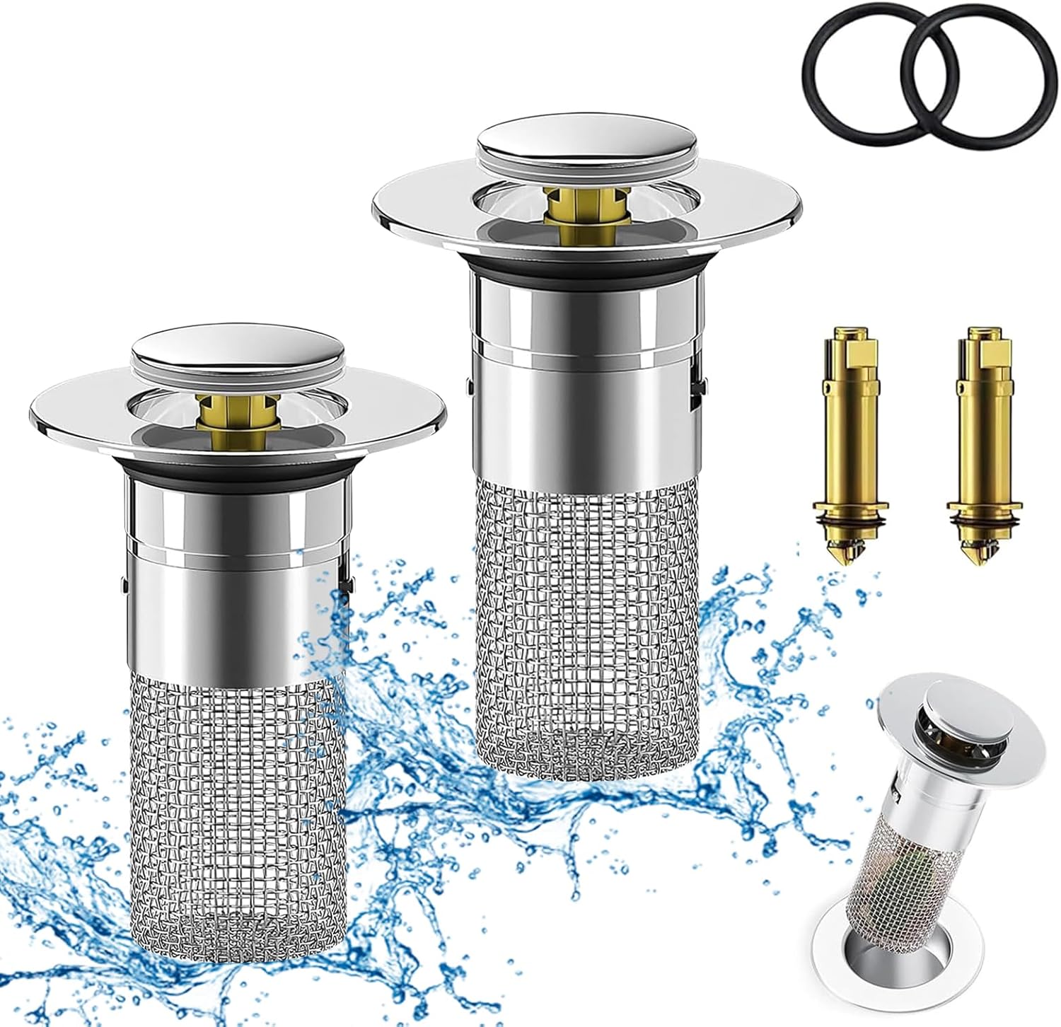 Ridroid 2PCS Bathroom Sink Drain Strainer with Removable Basket